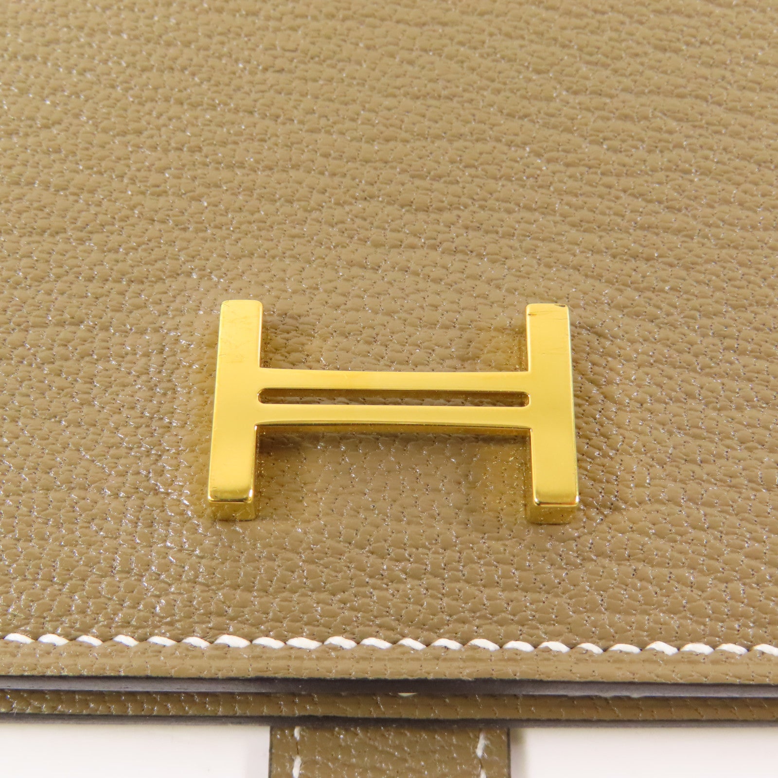 HERMES Chevre皮革Bearn Mini Wallet金扣錢包Etoupe