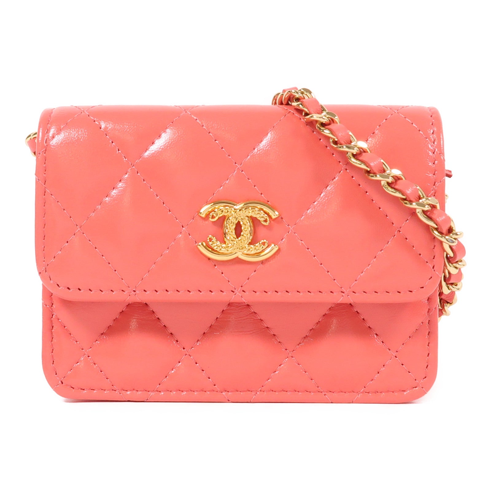 CHANEL 皮革Mini Flap Bag金扣鏈帶肩背袋