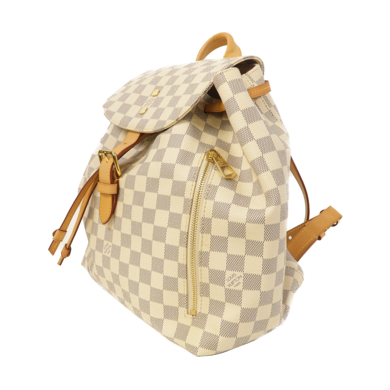 LOUIS VUITTON Damier Azur Sperone金扣背包白色