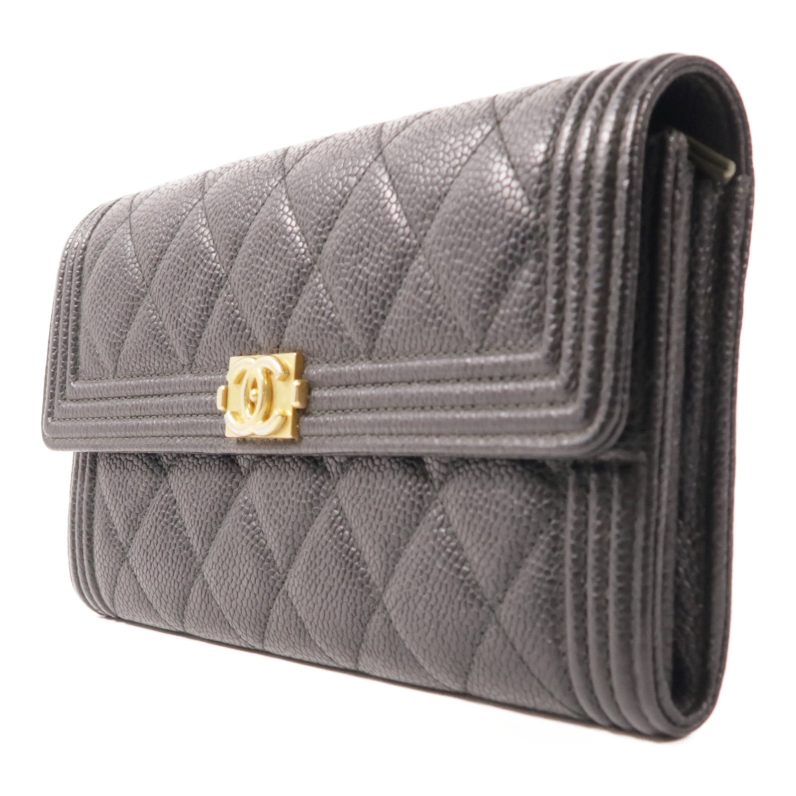 CHANEL 牛皮皮革Zipper Wallet金扣長錢包