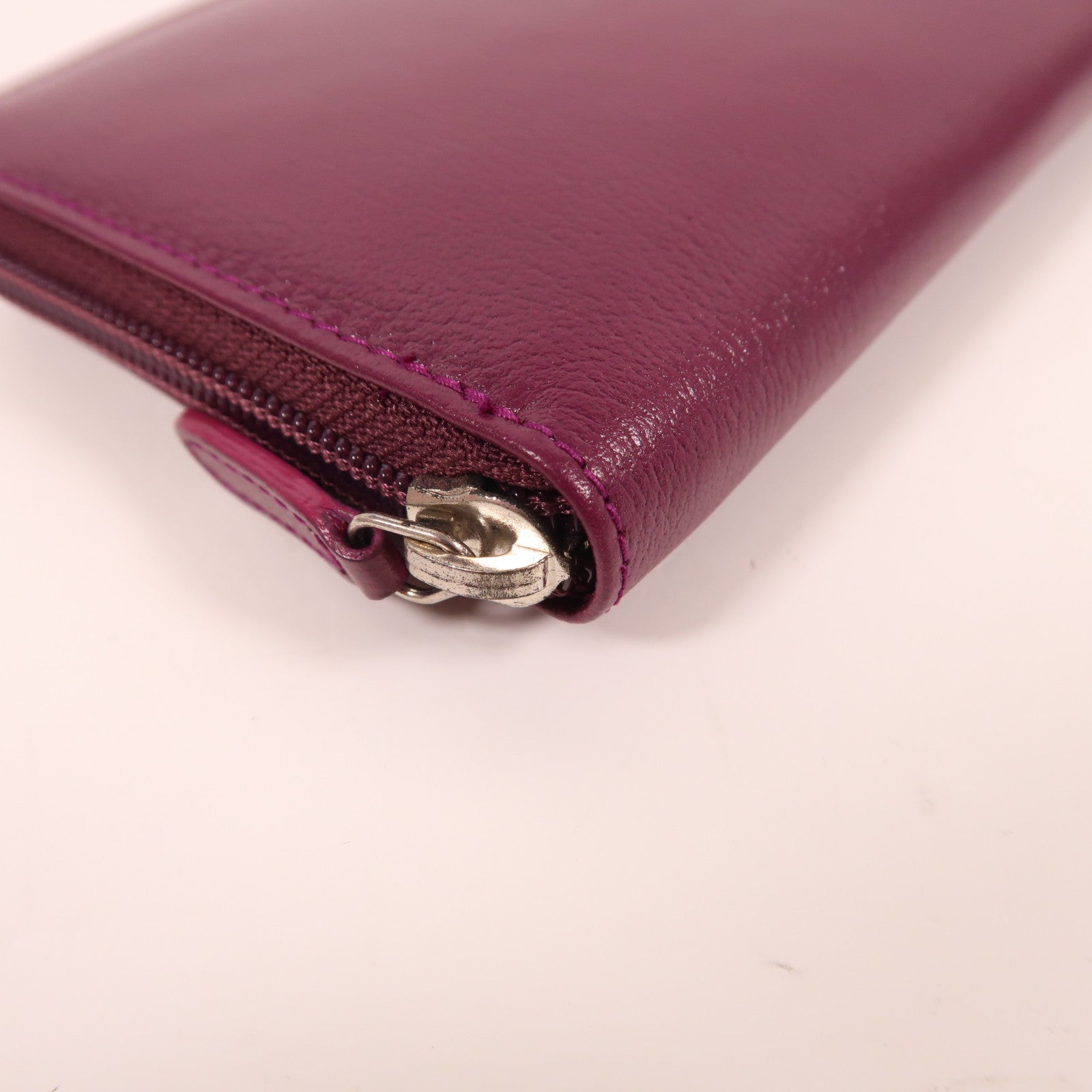 CHANEL 牛皮皮革Zipper Long Wallet銀扣長錢包紫色