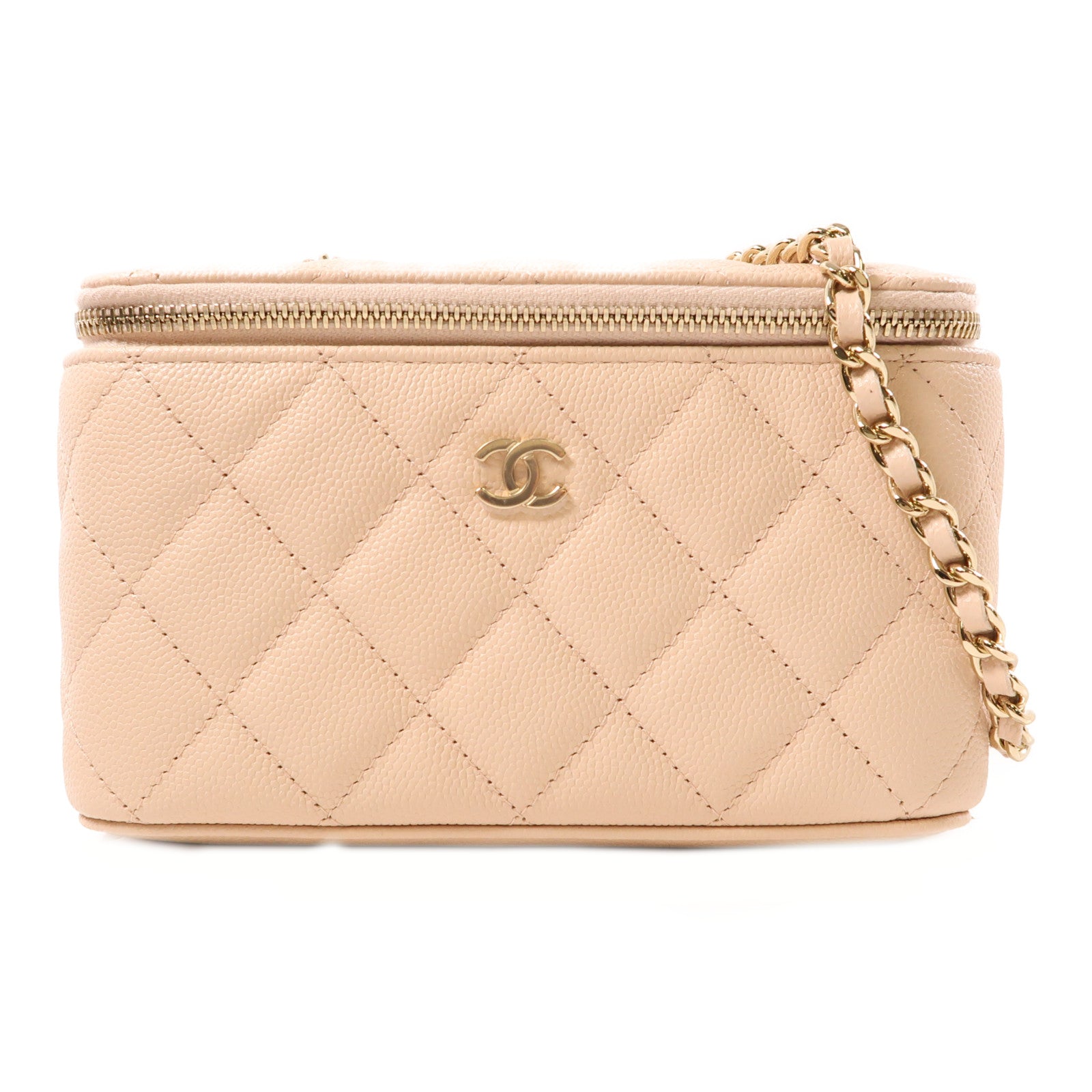 CHANEL 牛皮皮革Vanity Case金扣鏈帶肩背袋粉紅色