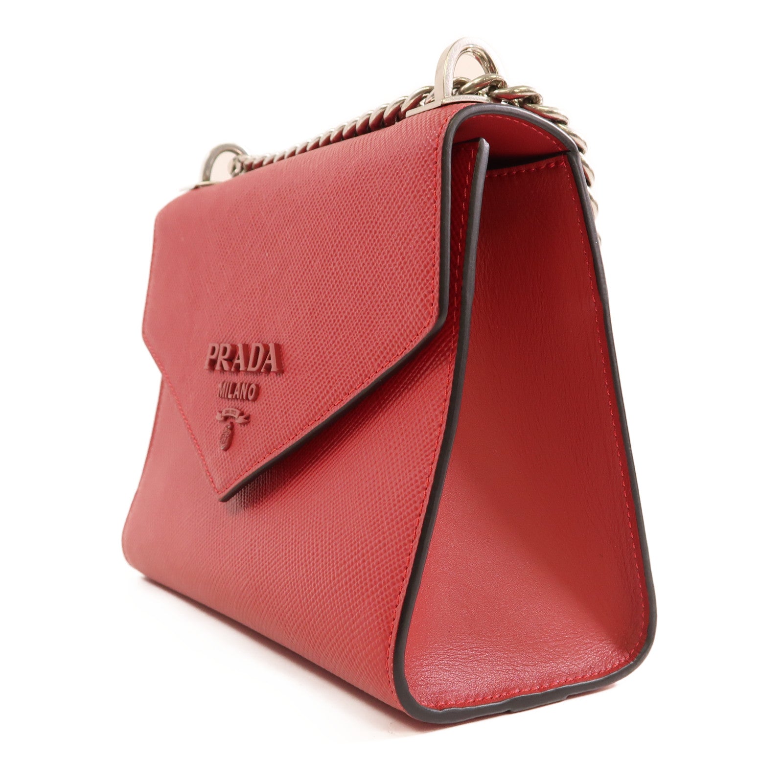 PRADA 牛皮皮革Chain Shoulder Bag銀扣鏈帶肩背袋