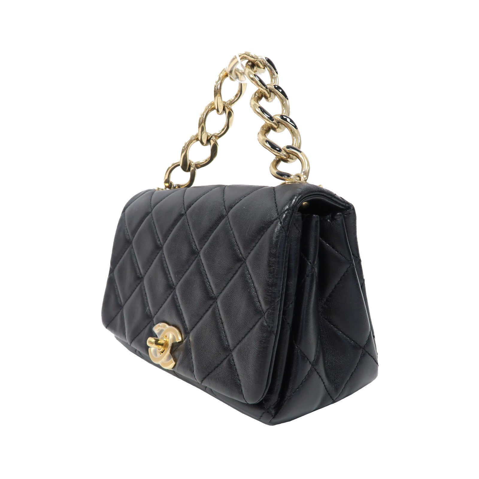 CHANEL 菱格羊皮皮革2 Way Shoulder Bag金扣手挽肩背兩用袋黑色