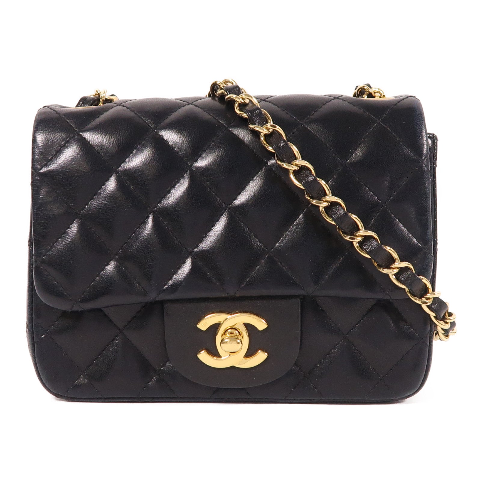 CHANEL 羊皮皮革Mini Classic 17金扣鏈帶肩背袋