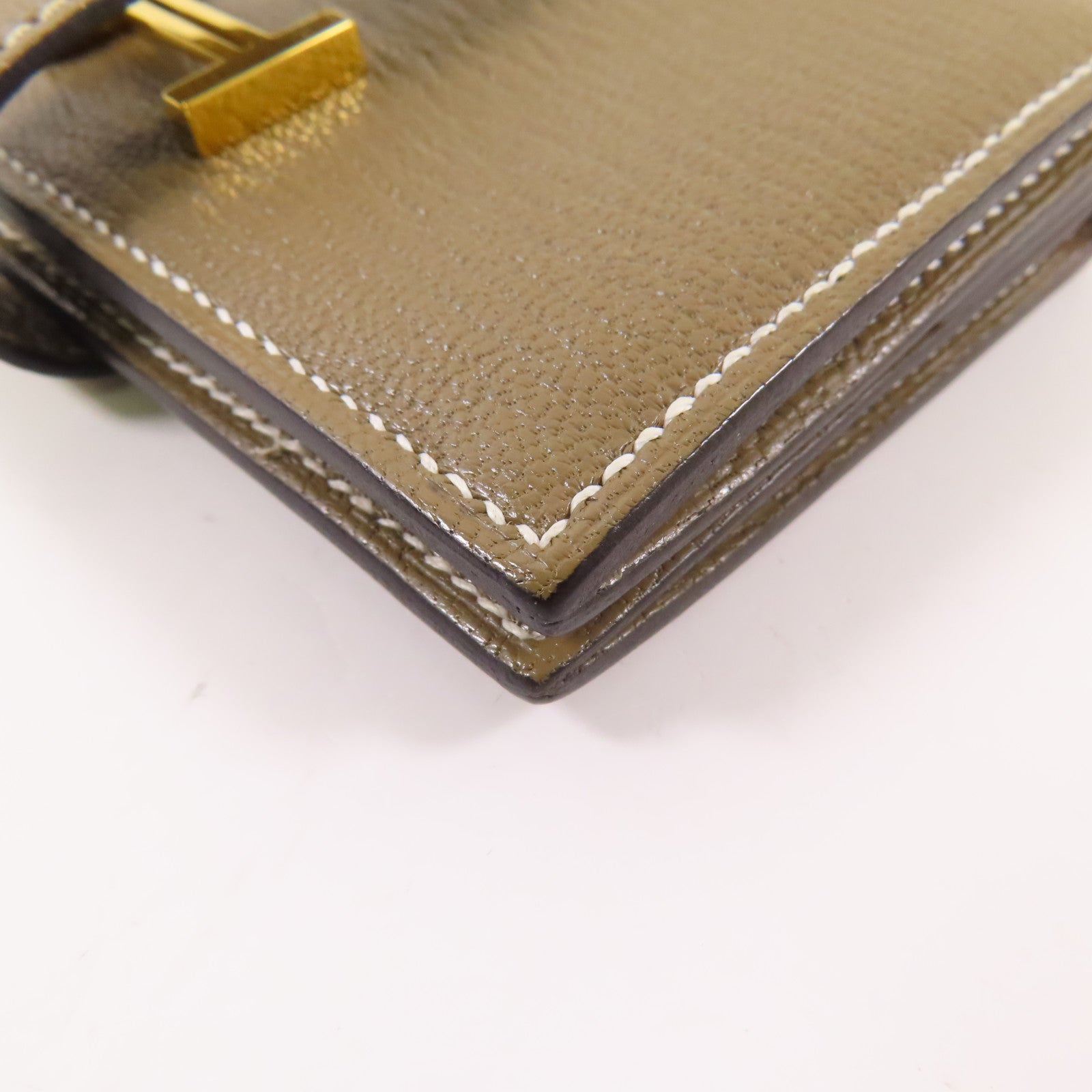 HERMES Chevre皮革Bearn Mini Wallet金扣錢包Etoupe