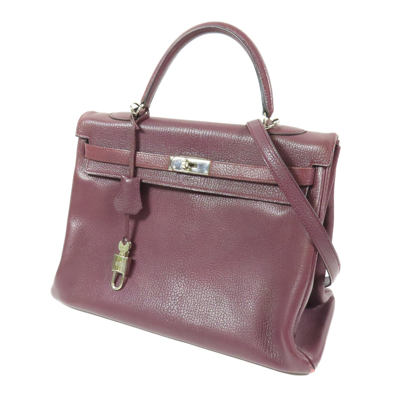 HERMES Togo皮革Kelly 35銀扣手挽肩背兩用袋Raisin