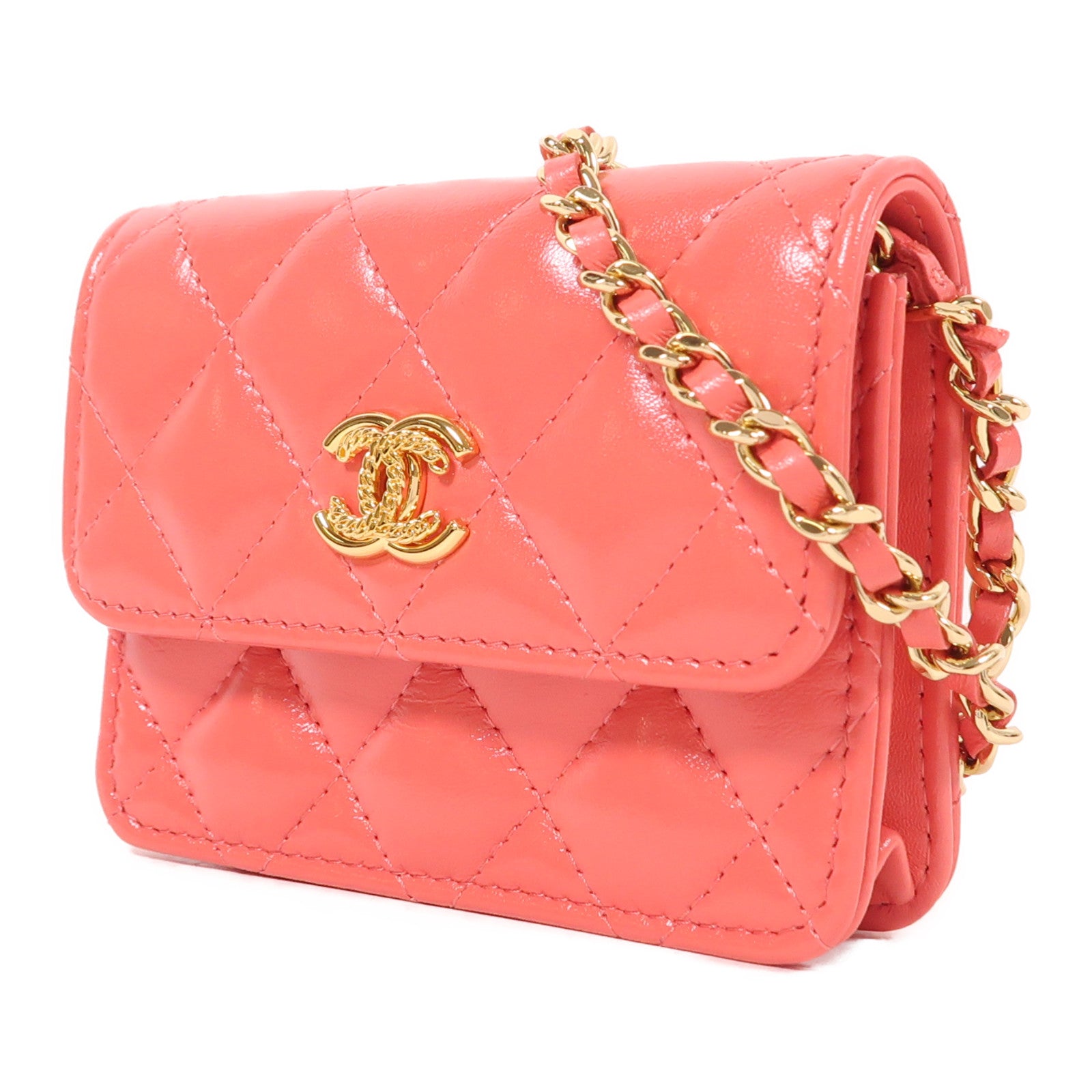 CHANEL 皮革Mini Flap Bag金扣鏈帶肩背袋