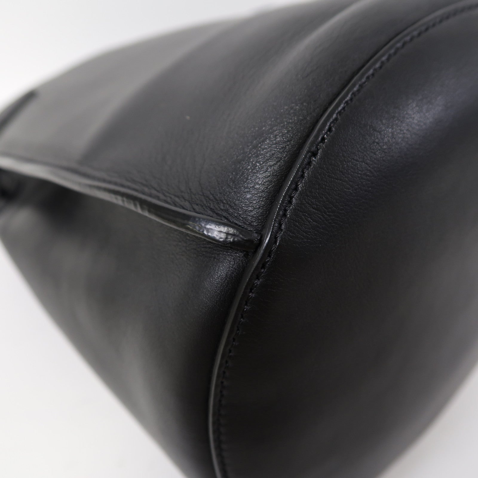CELINE 牛皮皮革Big Bag Bucket銀扣肩背袋黑色