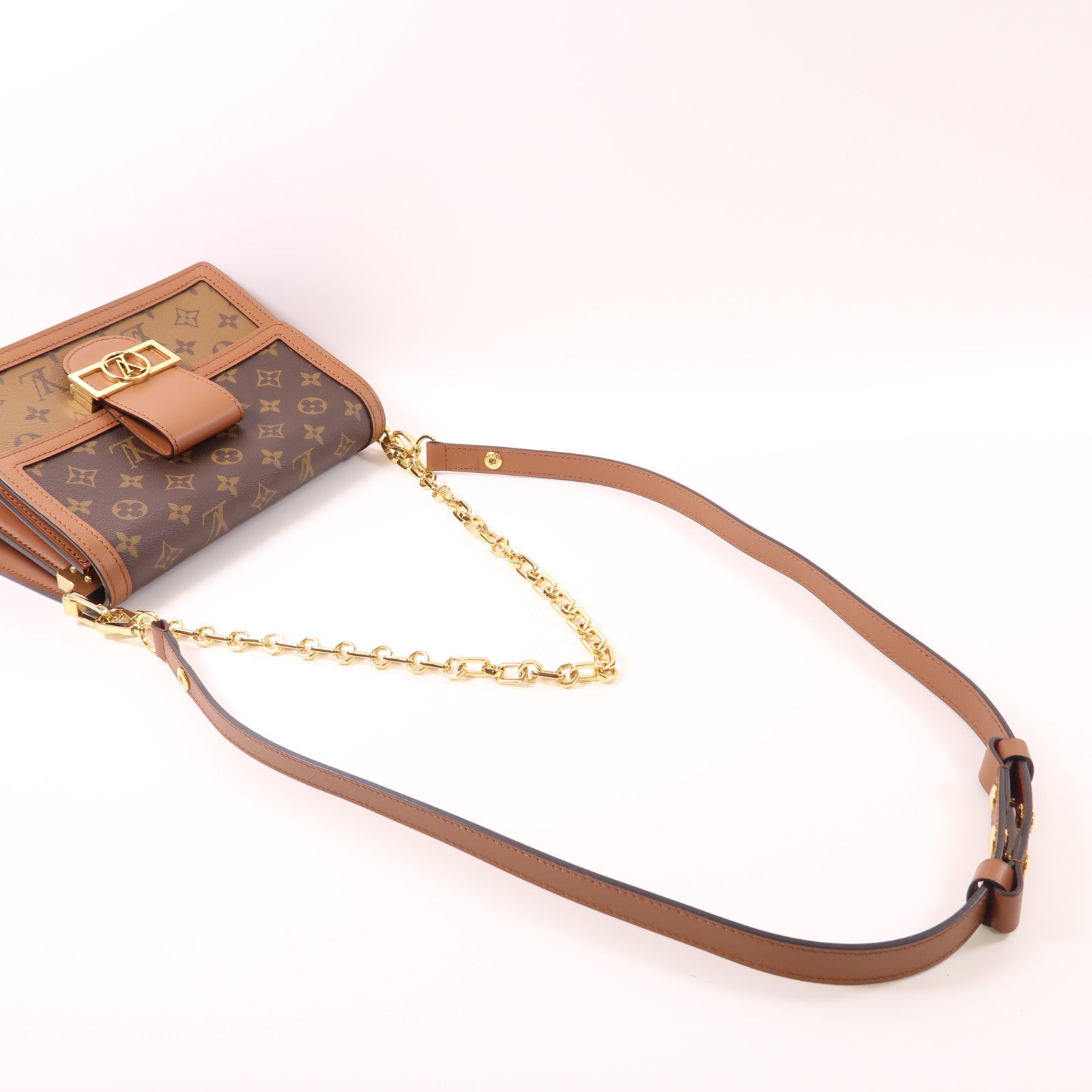 LOUIS VUITTON Monogram Reverse Dauphine MM金扣手挽肩背兩用袋棕色