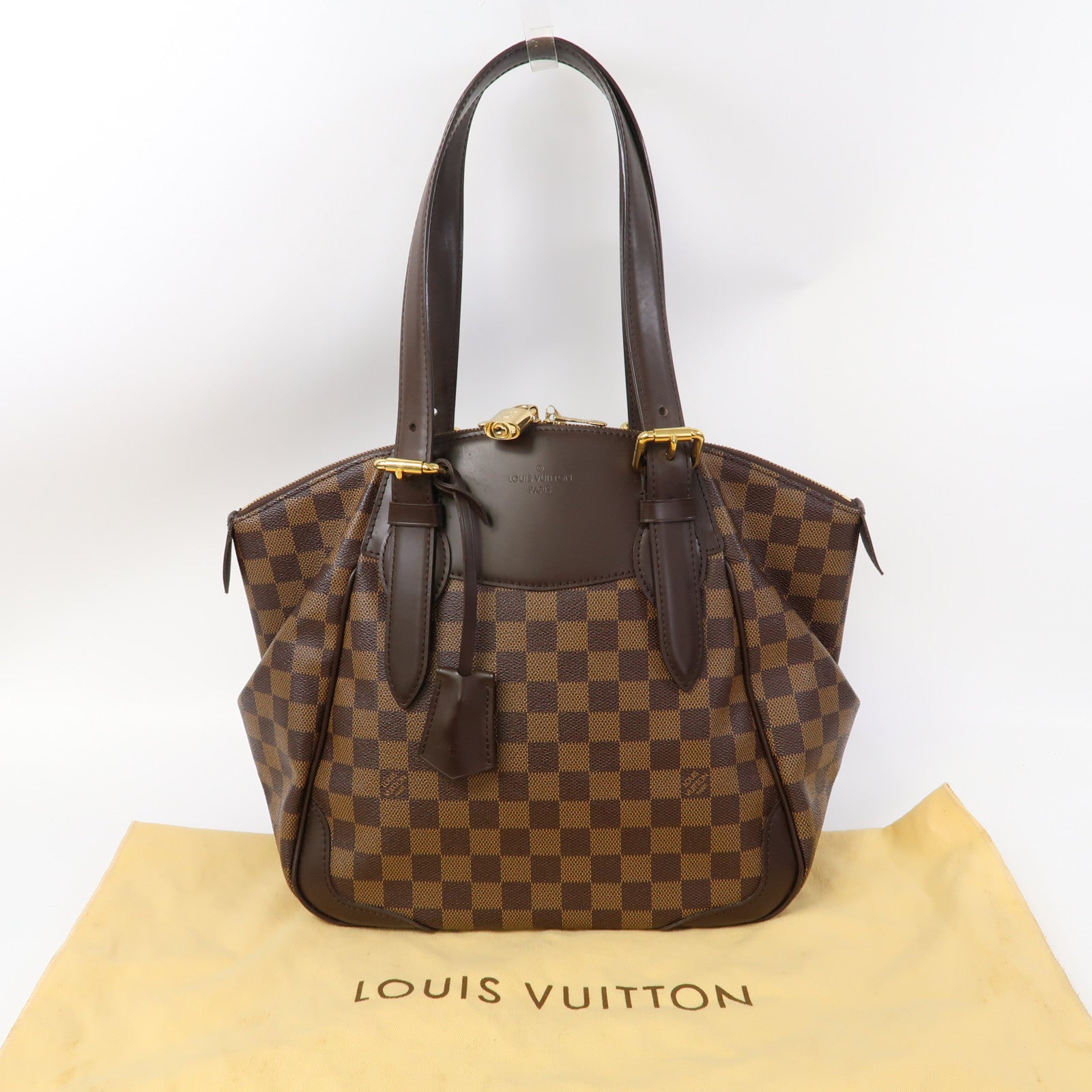LOUIS VUITTON Damier Ebene Verona MM金扣肩背袋啡色