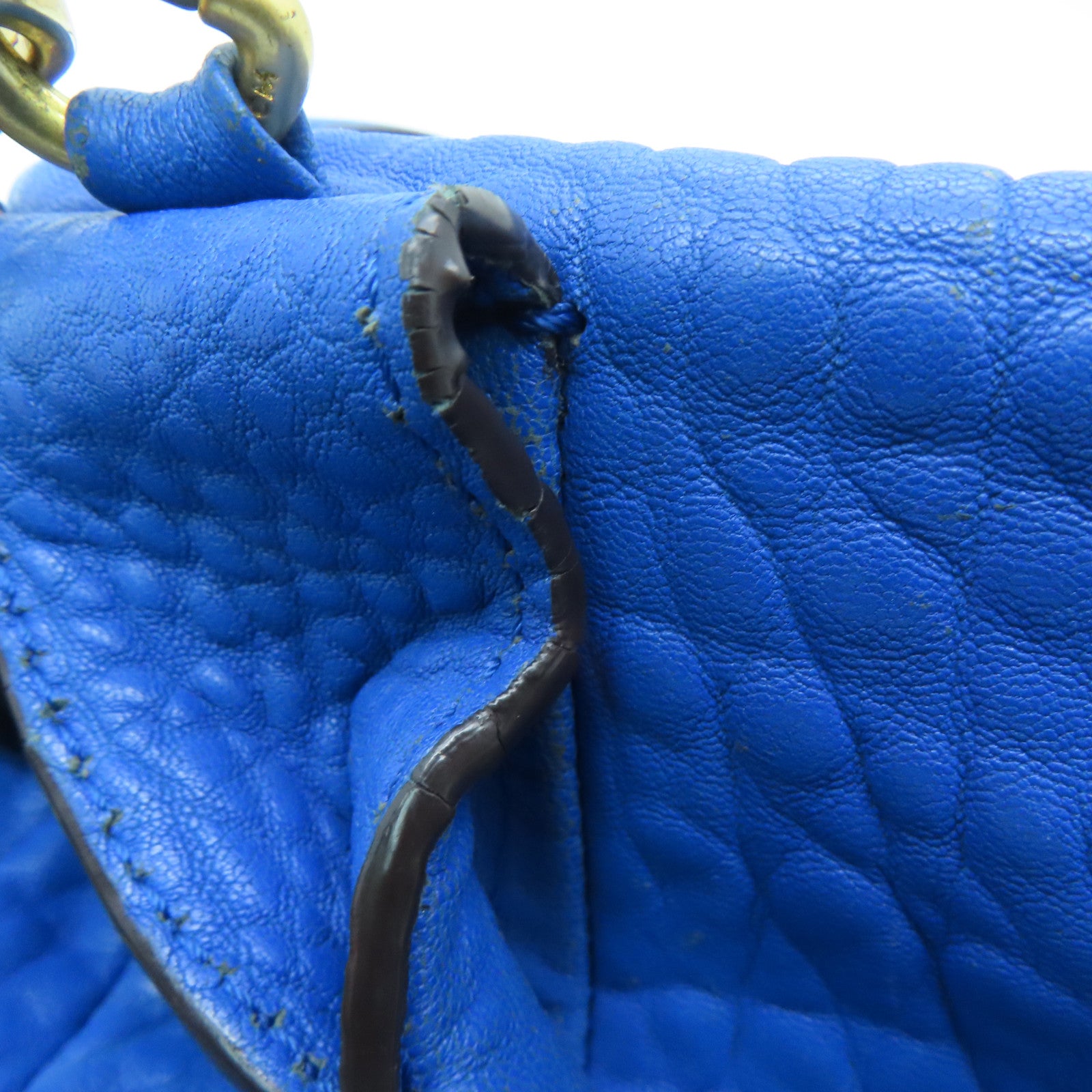 MCM Cowhide Leather 2way Shoulder Bag Gold Buckle Handle Shoulder Bag Blue