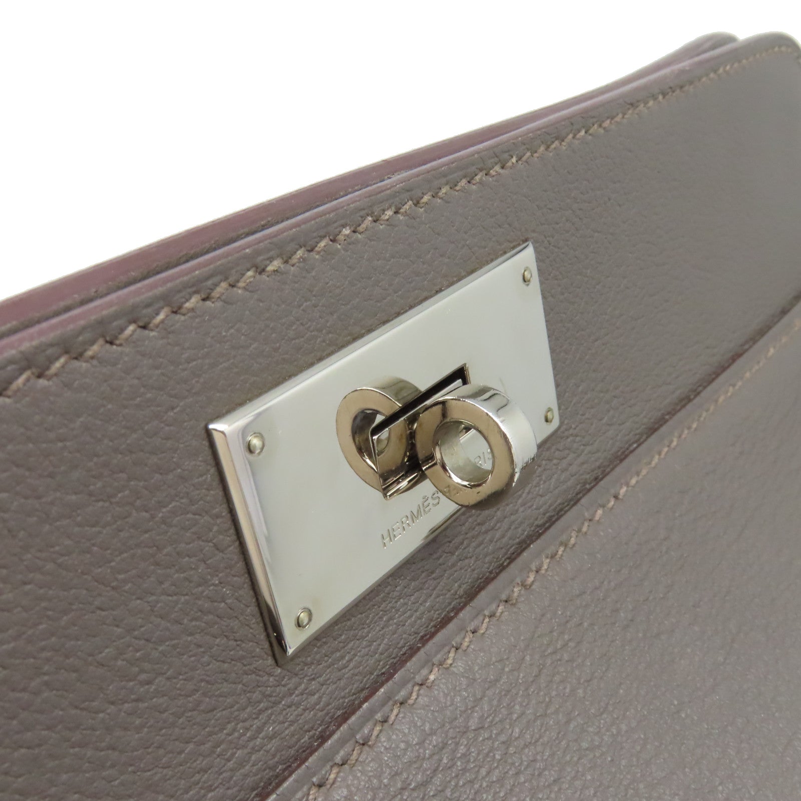 HERMES Evercolor皮革Toolbox 26 2Way Shoulder Bag銀扣手挽肩背兩用袋Etain/錫灰色