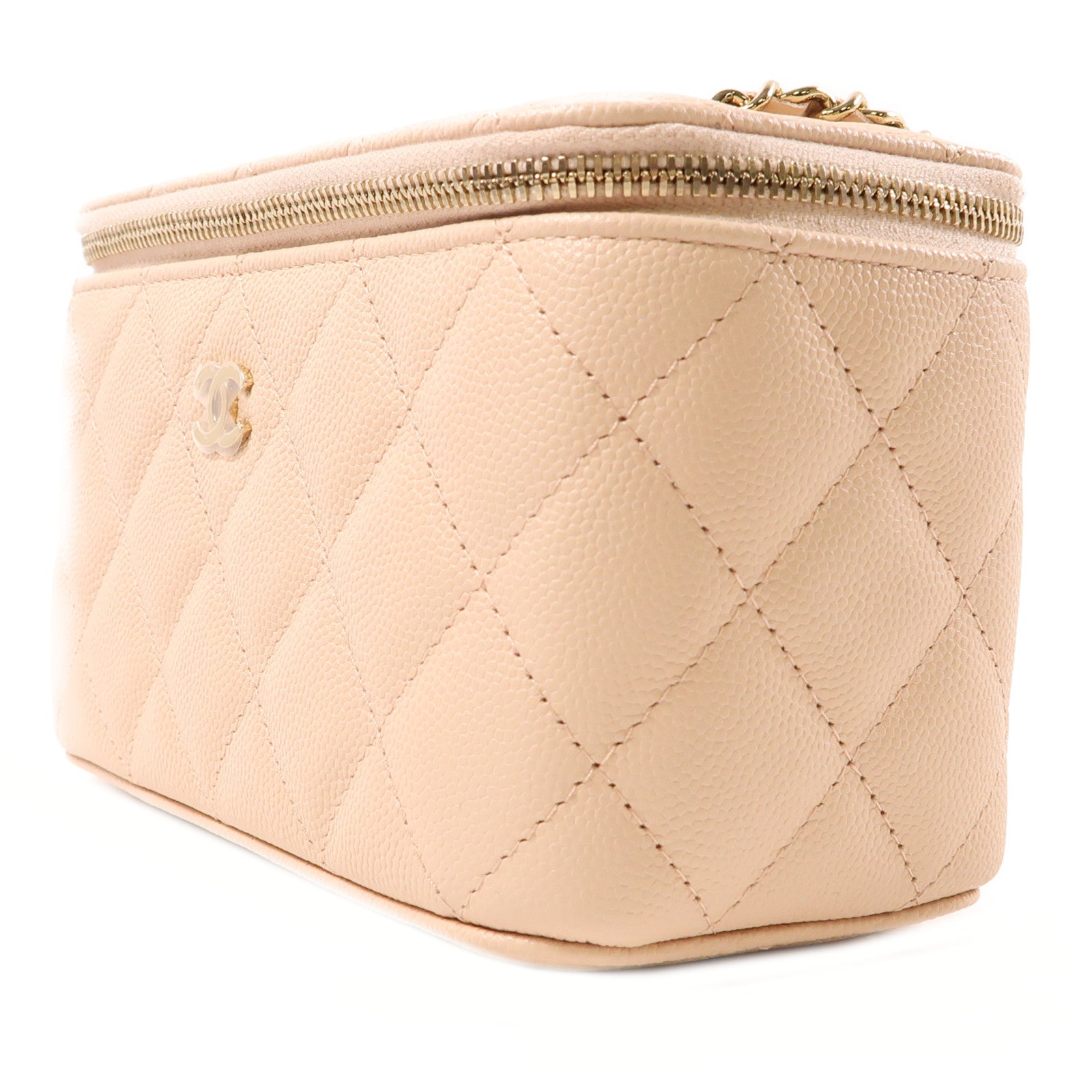 CHANEL 牛皮皮革Vanity Case金扣鏈帶肩背袋粉紅色