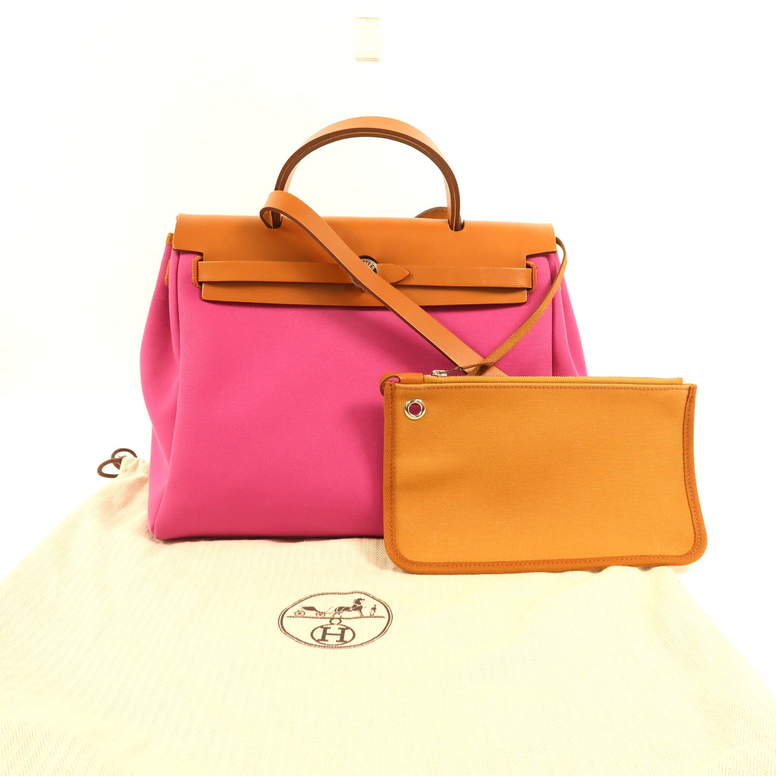 HERMES 帆布Herbag PM銀扣手挽肩背兩用袋