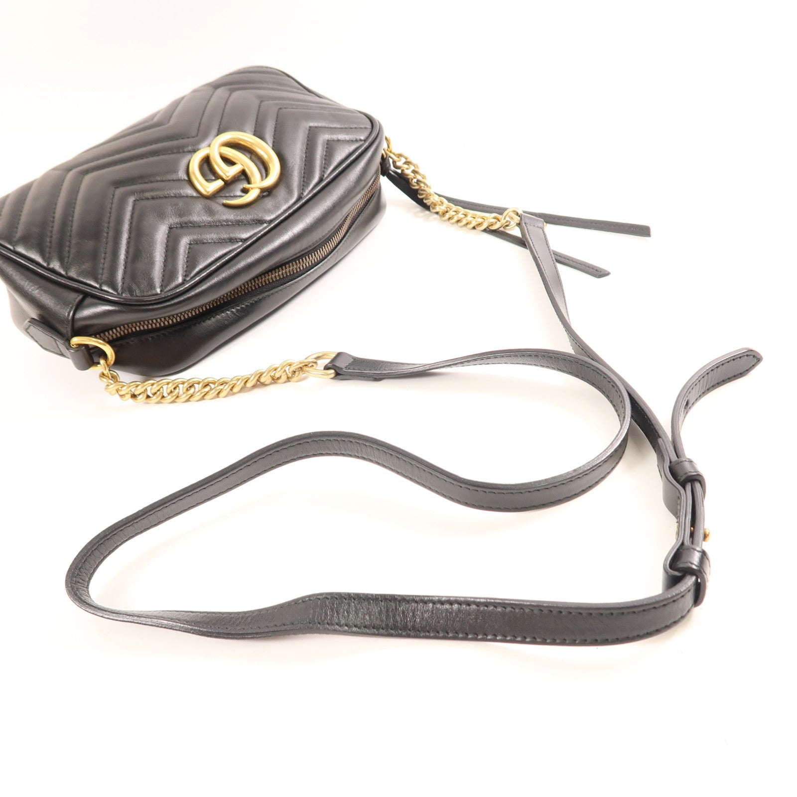 GUCCI GG GHW GG Marmont Small Chain Shoulder Bag Calfskin Leather 447632 Black