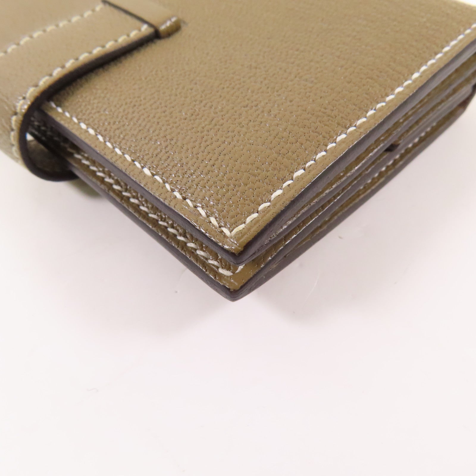 HERMES Chevre皮革Bearn Mini Wallet金扣錢包Etoupe