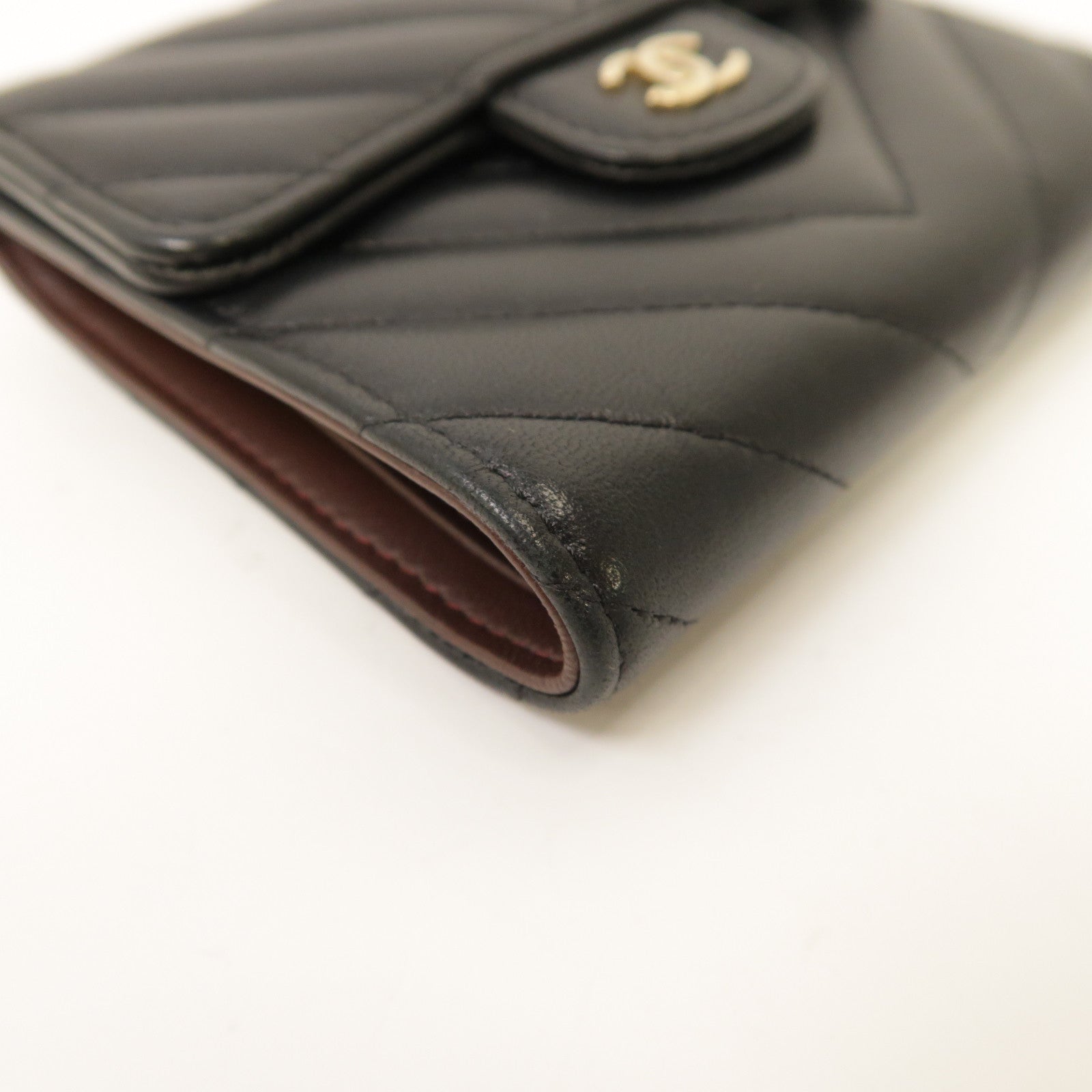 CHANEL 斜紋羊皮皮革Wallet金扣錢包黑色