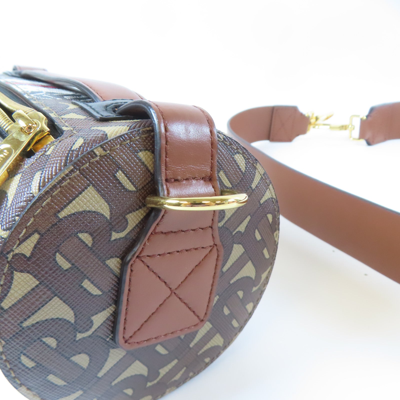 BURBERRY 塗層帆布Barrel Bag金扣手挽肩背兩用袋啡色/黑色/白色