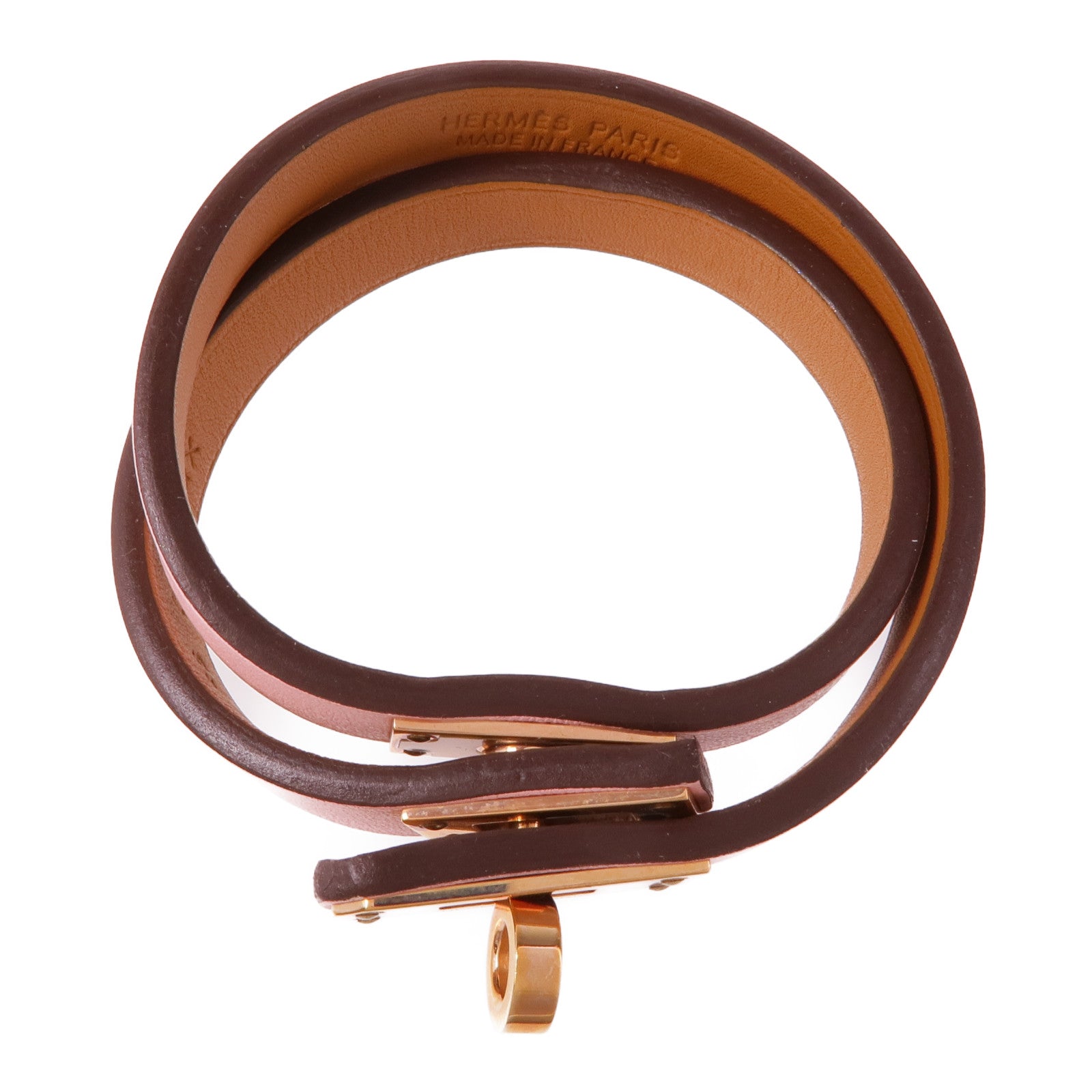 HERMES Swift皮革Mini Kelly Double Tour Bracelet金扣手帶Rose Sakura