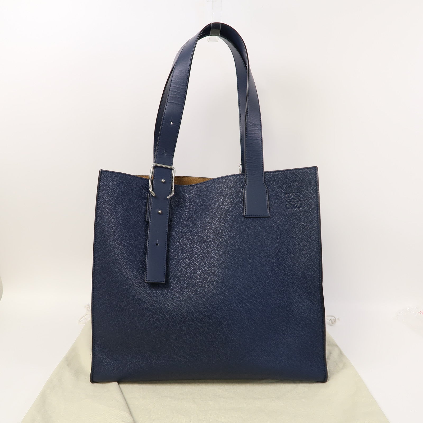LOEWE 牛皮皮革Tote Bag銀扣肩背袋藍色