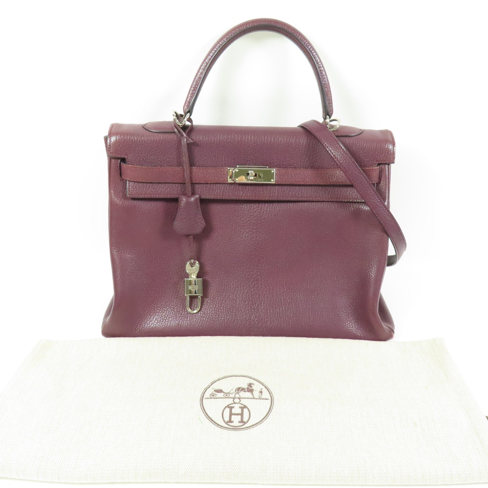 HERMES Togo皮革Kelly 35銀扣手挽肩背兩用袋Raisin