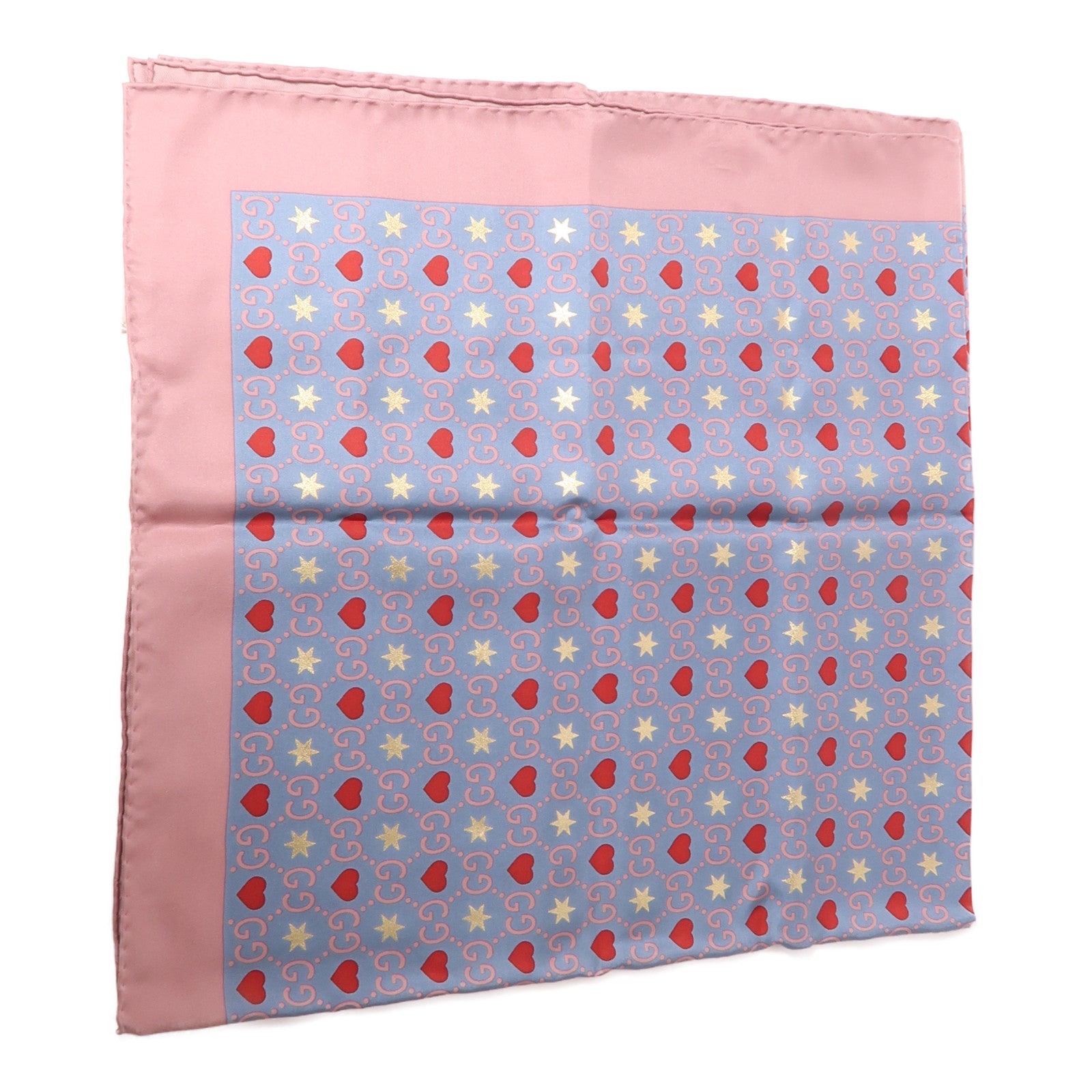 GUCCI 【激減優惠】絲質GG Heart-Print絲巾藍色/粉紅色
