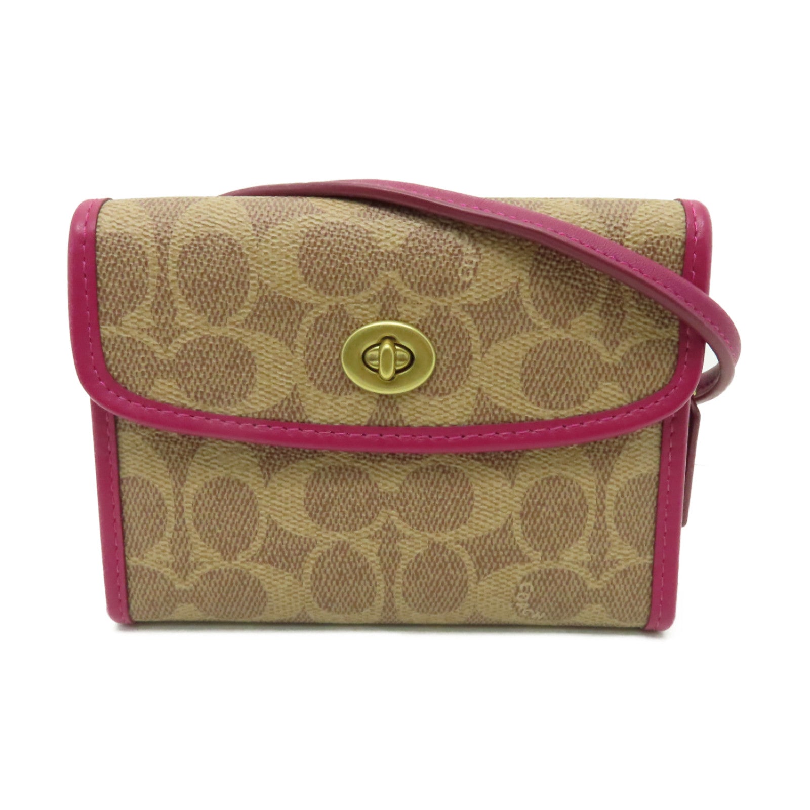 COACH 【激減優惠】塗層帆布Shoulder Bag金扣肩背袋棕色/粉紅色