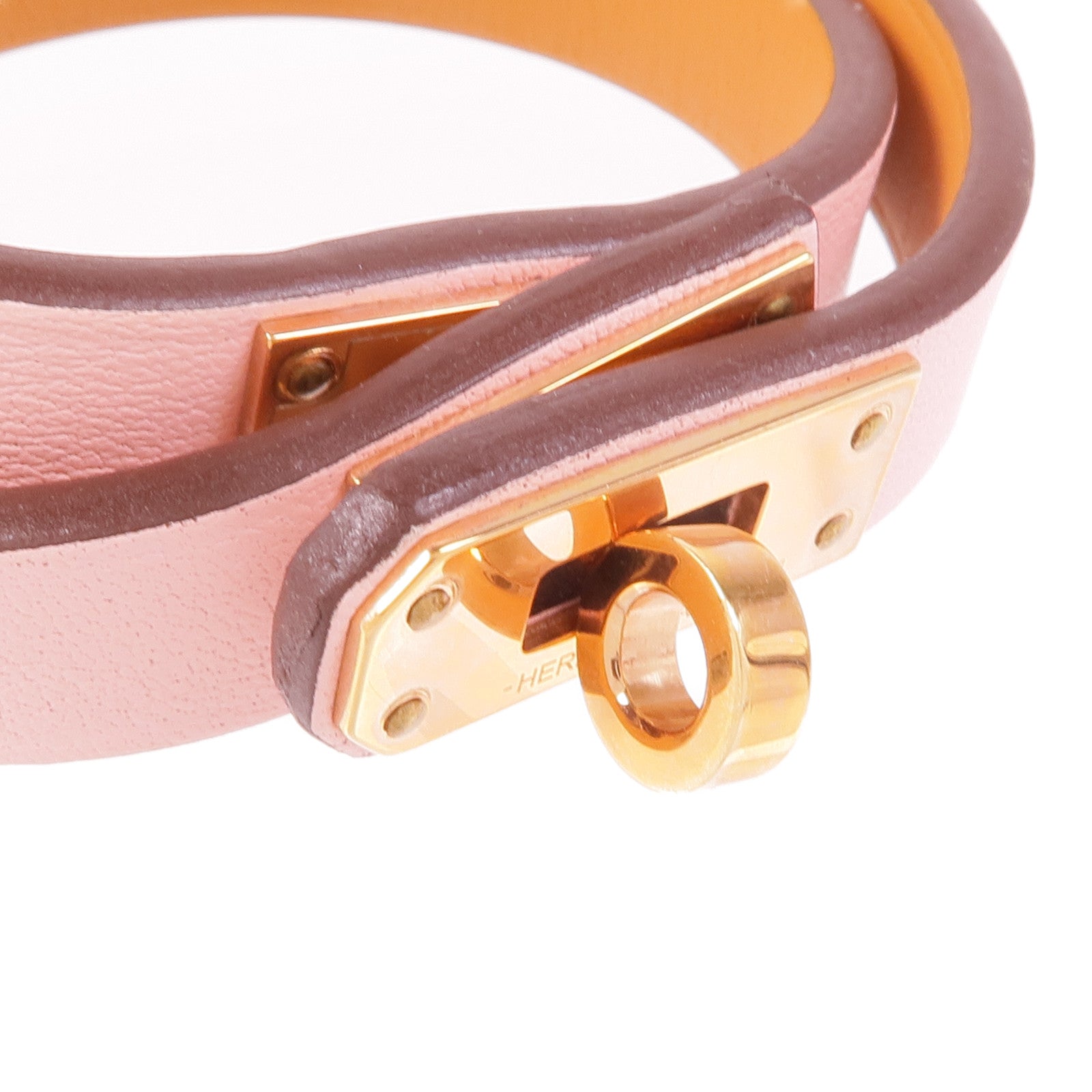 HERMES Swift皮革Mini Kelly Double Tour Bracelet金扣手帶Rose Sakura