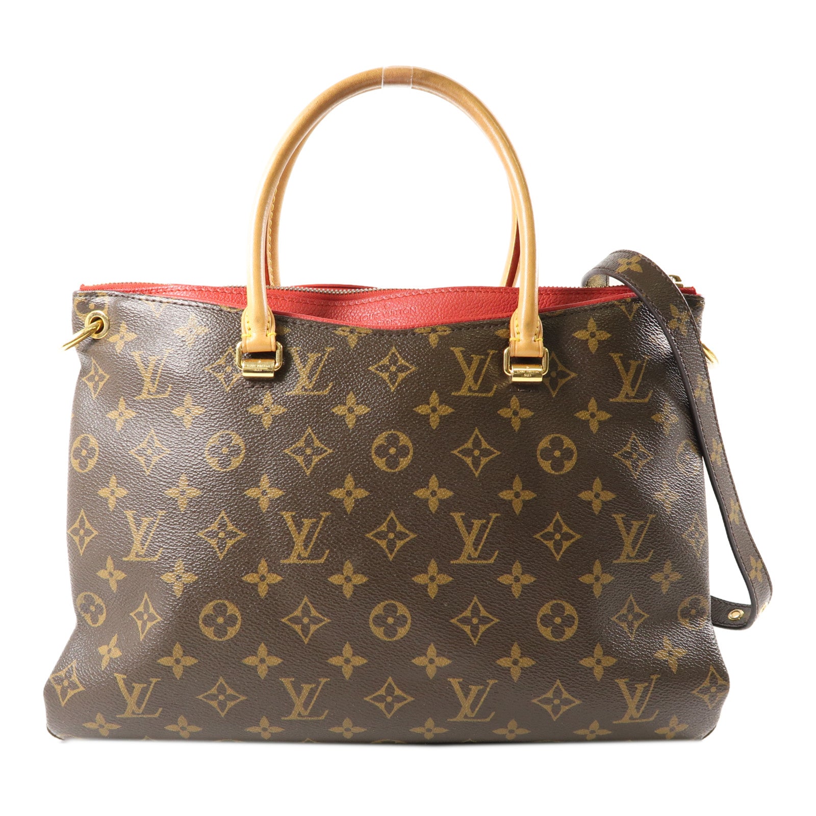LOUIS VUITTON Monogram Pallas金扣手挽肩背兩用袋棕色/紅色