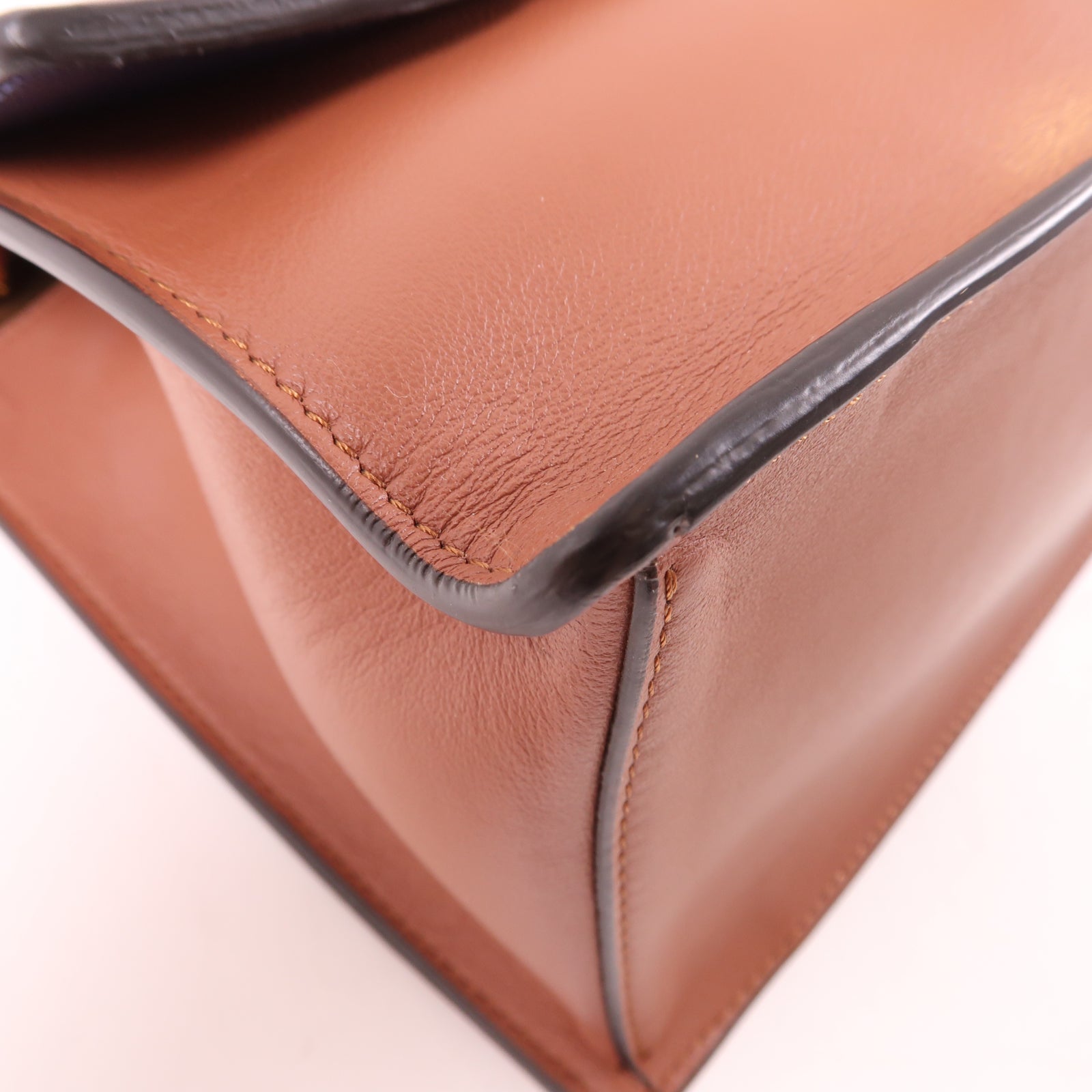 FENDI 牛皮皮革2Way Shoulder金扣手挽肩背兩用袋棕色