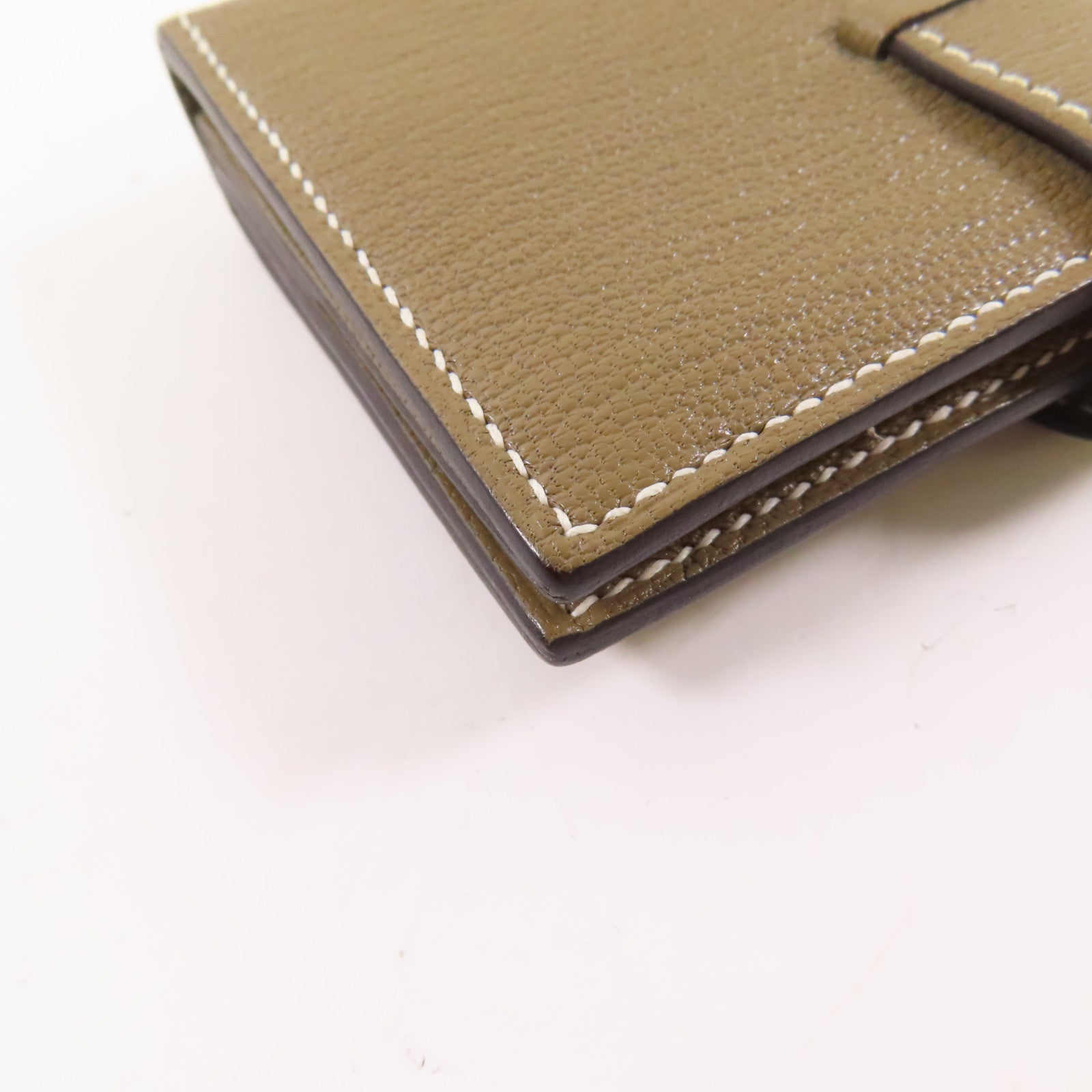 HERMES Chevre皮革Bearn Mini Wallet金扣錢包Etoupe