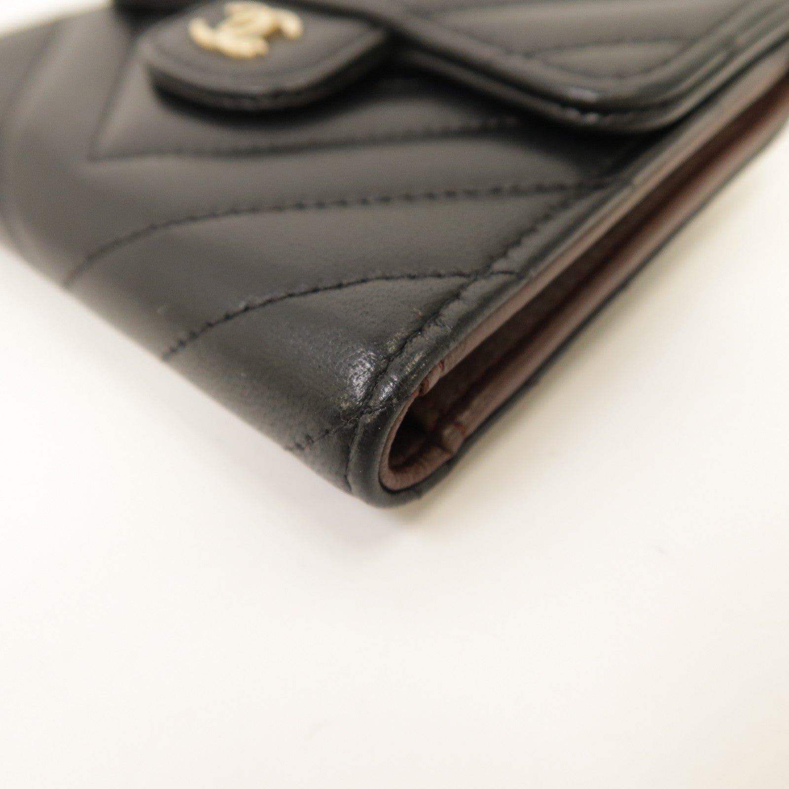 CHANEL 斜紋羊皮皮革Wallet金扣錢包黑色