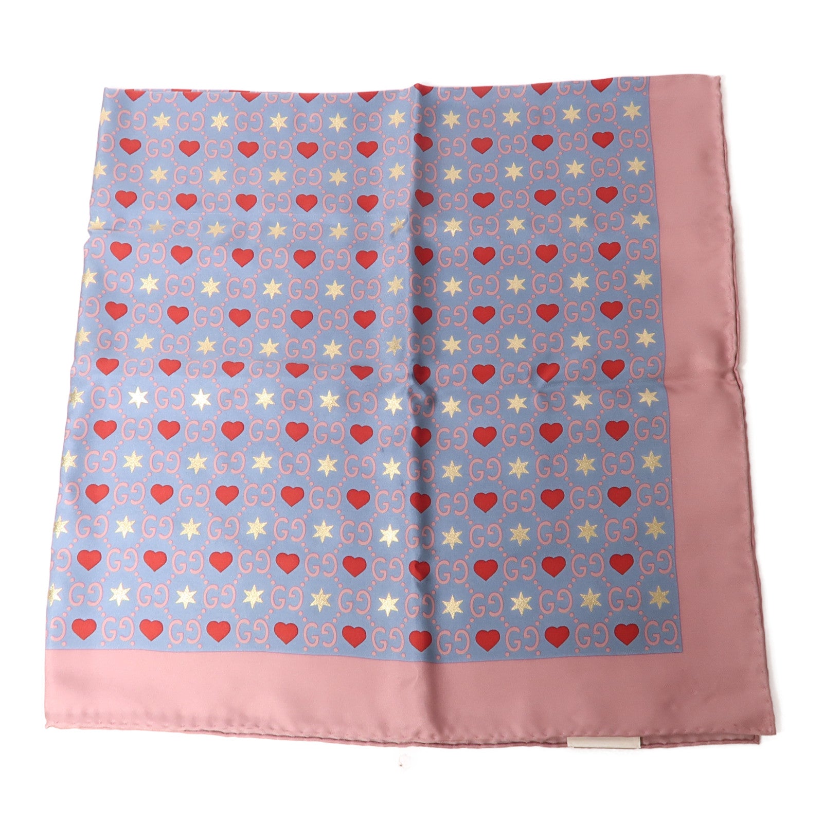 GUCCI 【激減優惠】絲質GG Heart-Print絲巾藍色/粉紅色