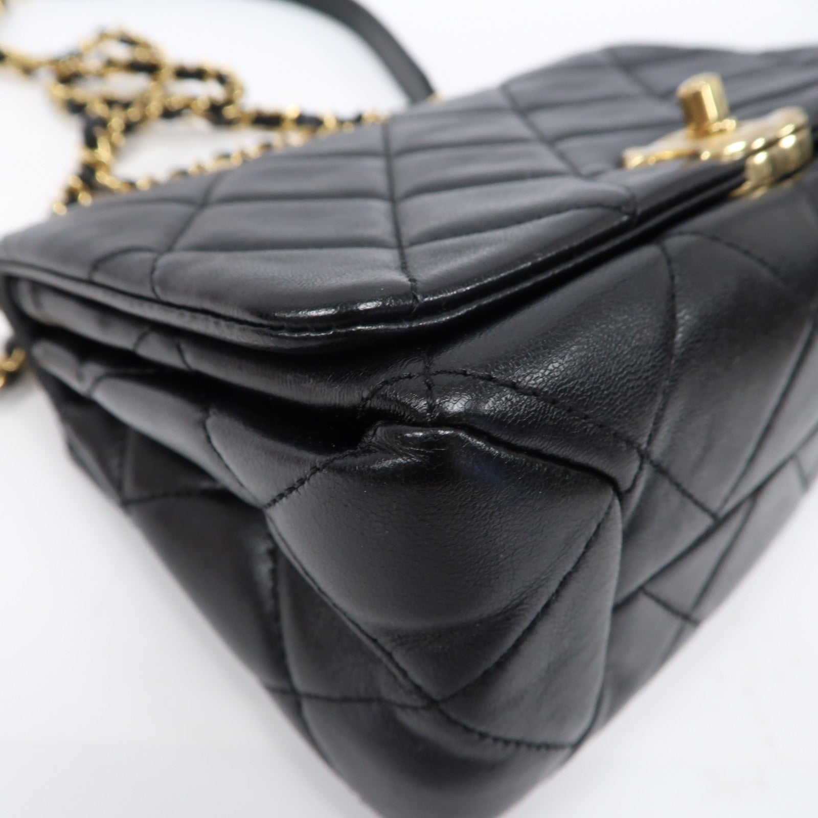 CHANEL 菱格羊皮皮革2 Way Shoulder Bag金扣手挽肩背兩用袋黑色