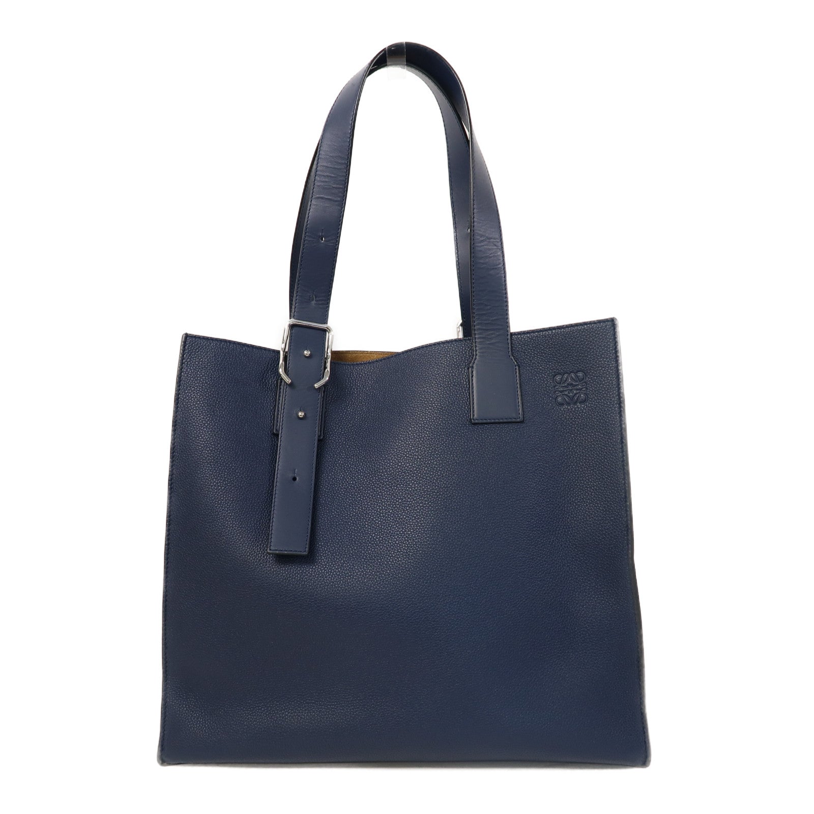 LOEWE 牛皮皮革Tote Bag銀扣肩背袋藍色