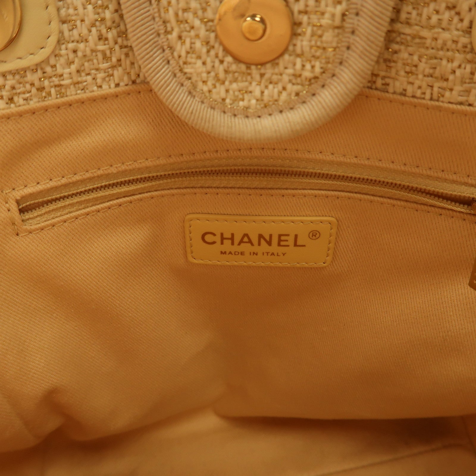 CHANEL 帆布Tote Bag金扣鏈帶肩背袋