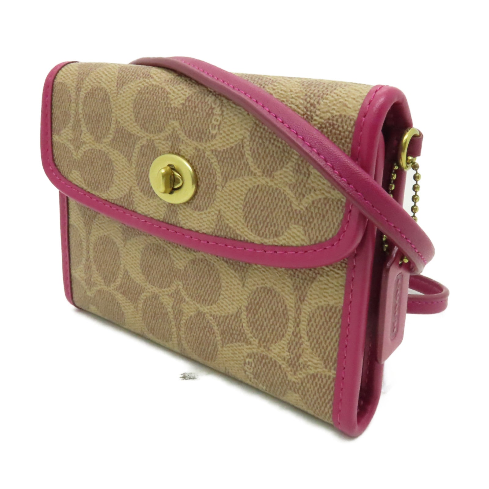 COACH 【激減優惠】塗層帆布Shoulder Bag金扣肩背袋棕色/粉紅色