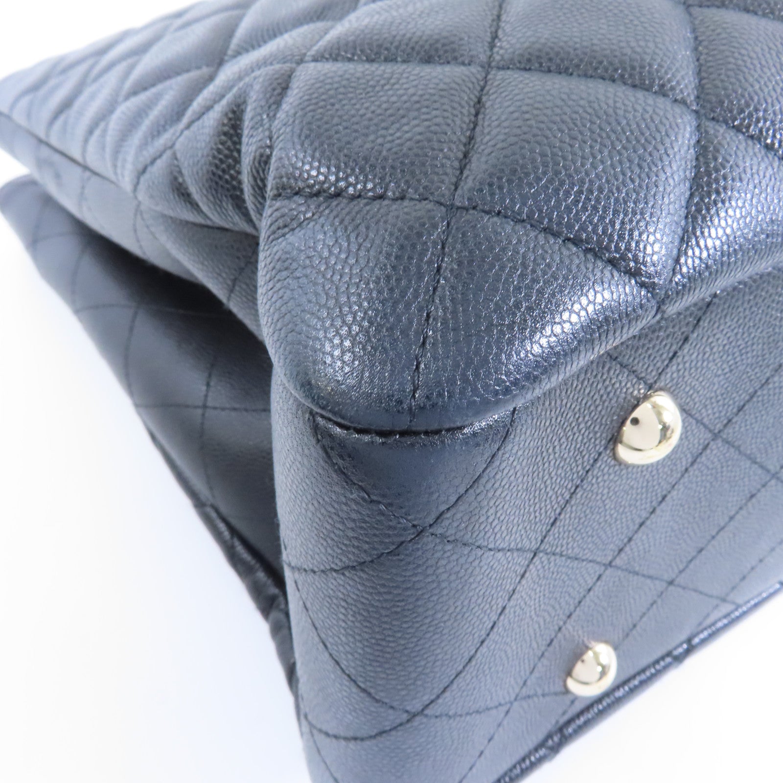 CHANEL 菱格Caviar皮革Chain Shoulder金扣鏈帶肩背袋黑色