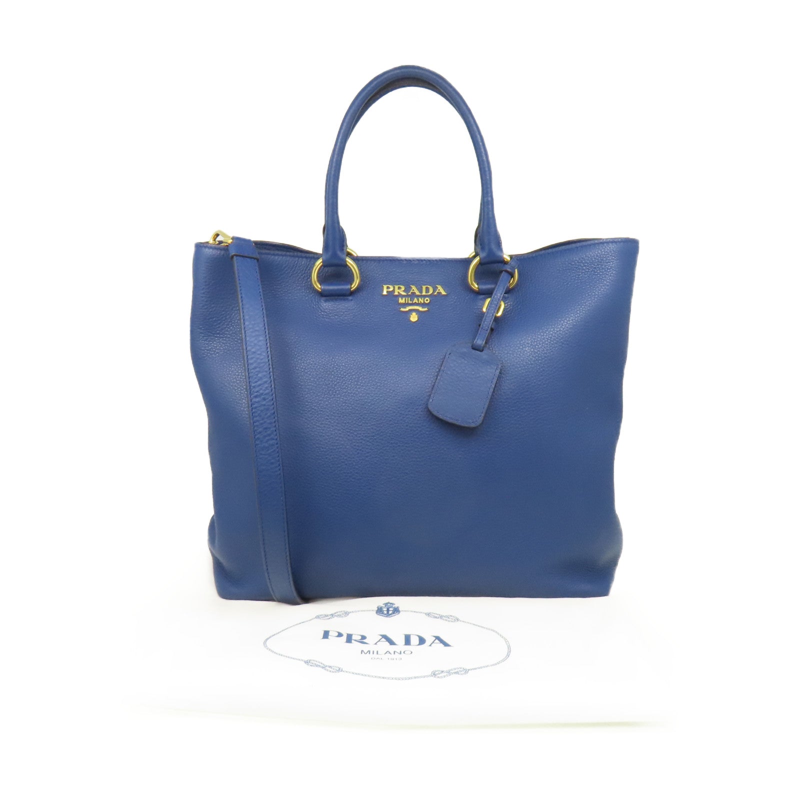 PRADA 【激減優惠】牛皮皮革2Way Shoulder Bag金扣手挽肩背兩用袋藍色