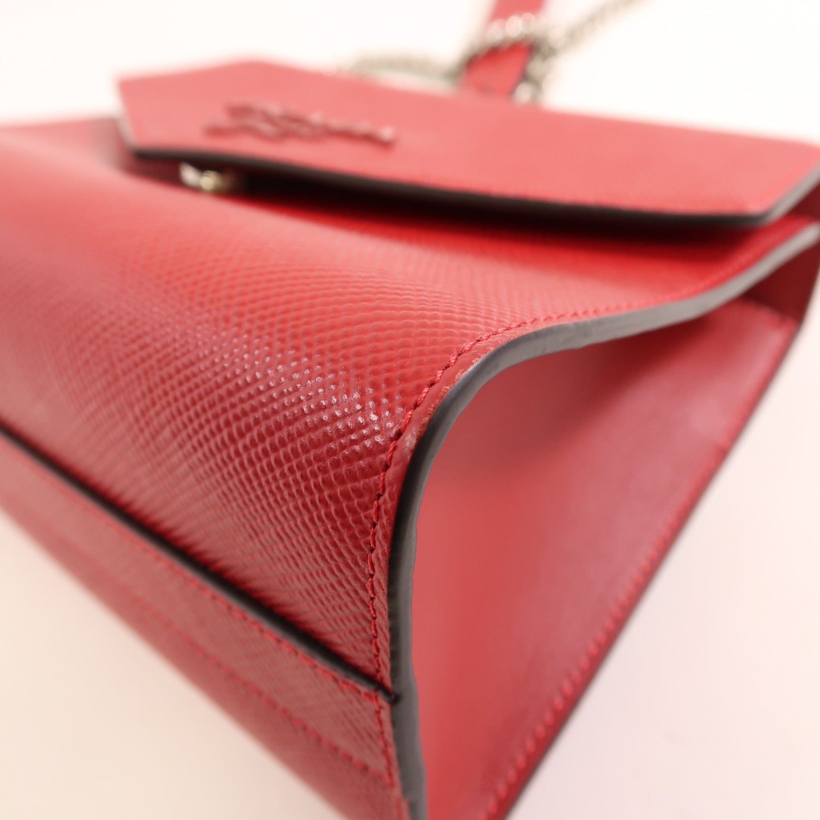 PRADA 牛皮皮革Chain Shoulder Bag銀扣鏈帶肩背袋