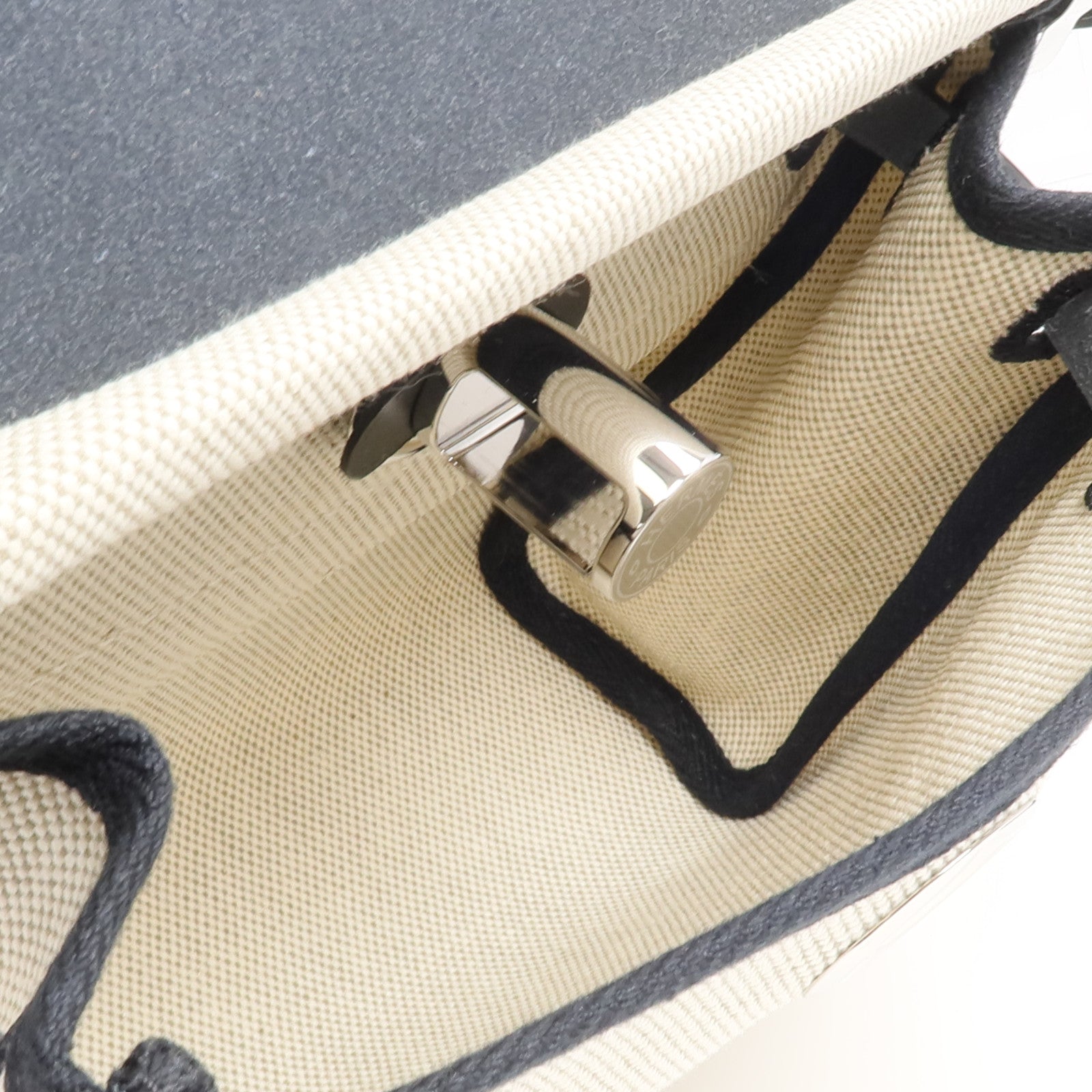 HERMES 【激減優惠】帆布/皮革Mini Herbag銀扣肩背袋Noir