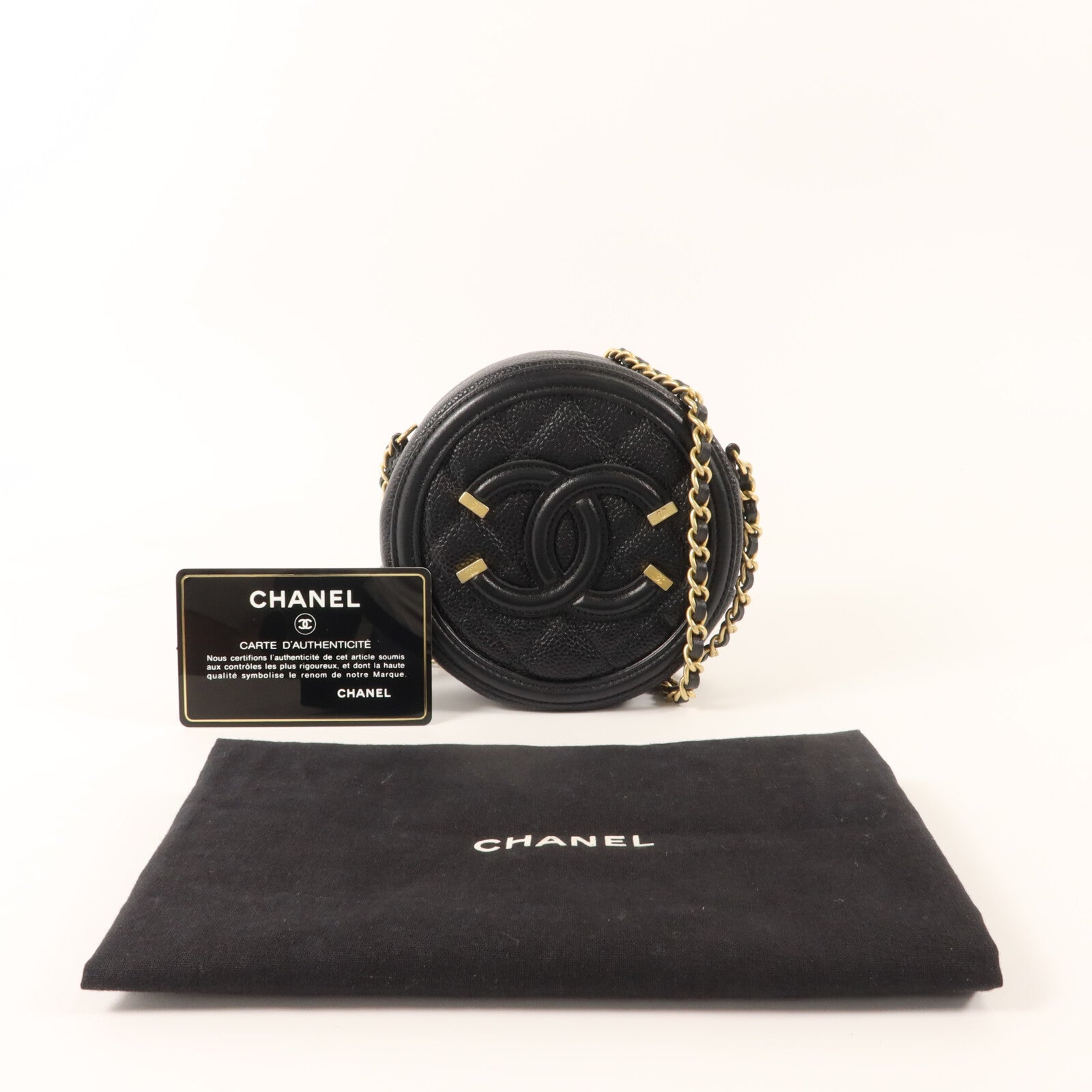 CHANEL 牛皮皮革Round CC Filigree Bag鏈帶肩背袋