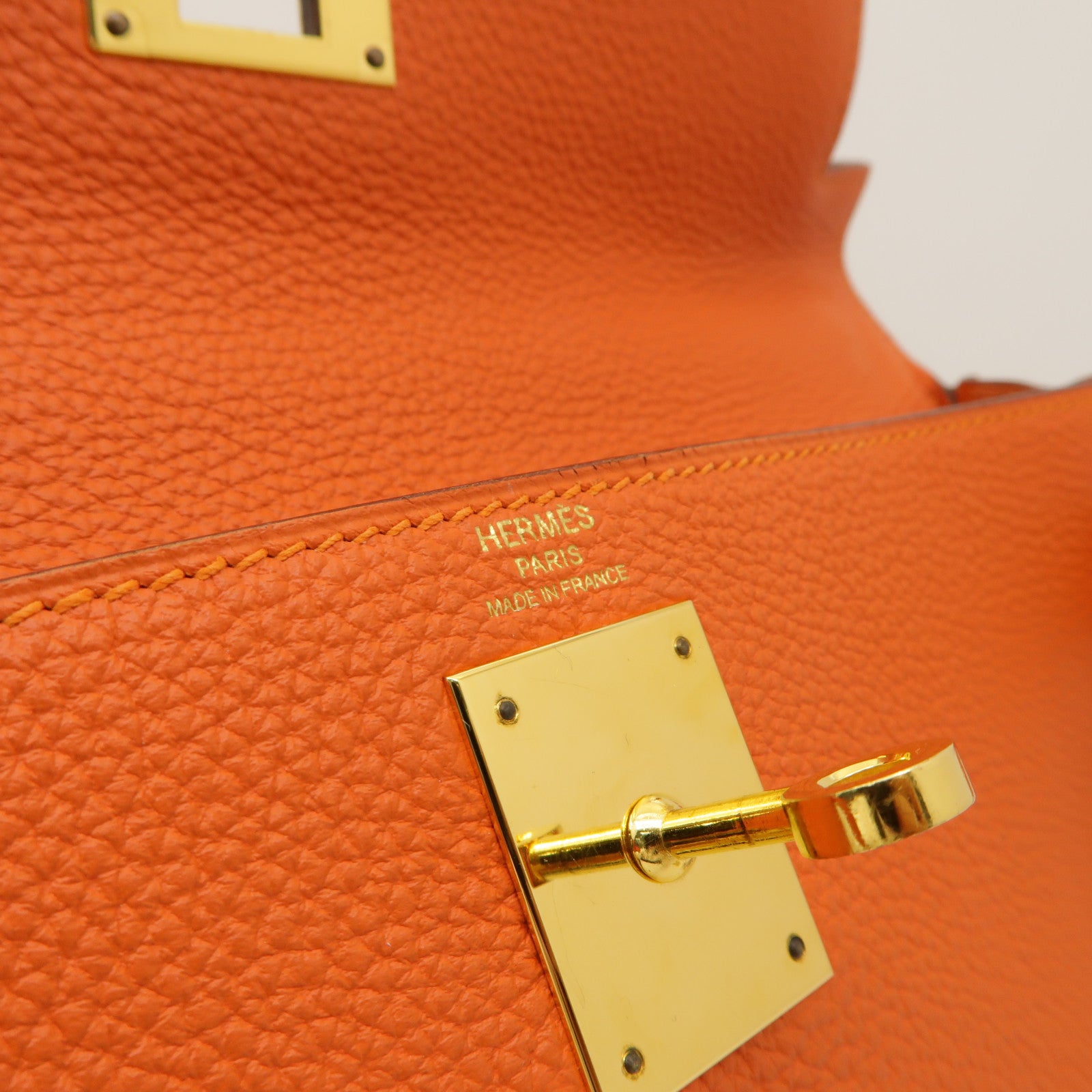 HERMES 【激減優惠】Togo皮革Kelly 28金扣手挽肩背兩用袋Feu火焰橘色