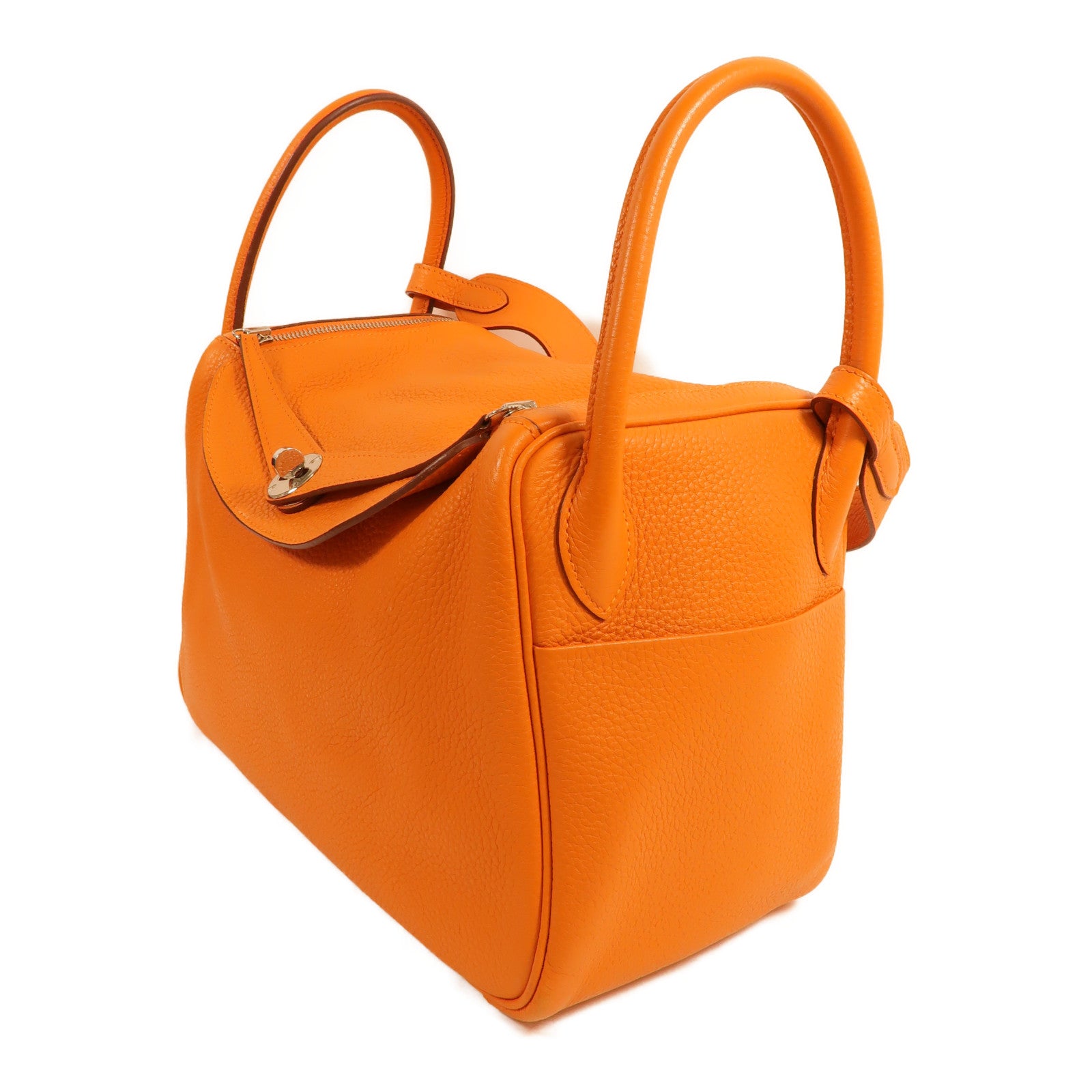 HERMES Clemence皮革Lindy 30手挽肩背兩用袋Orange