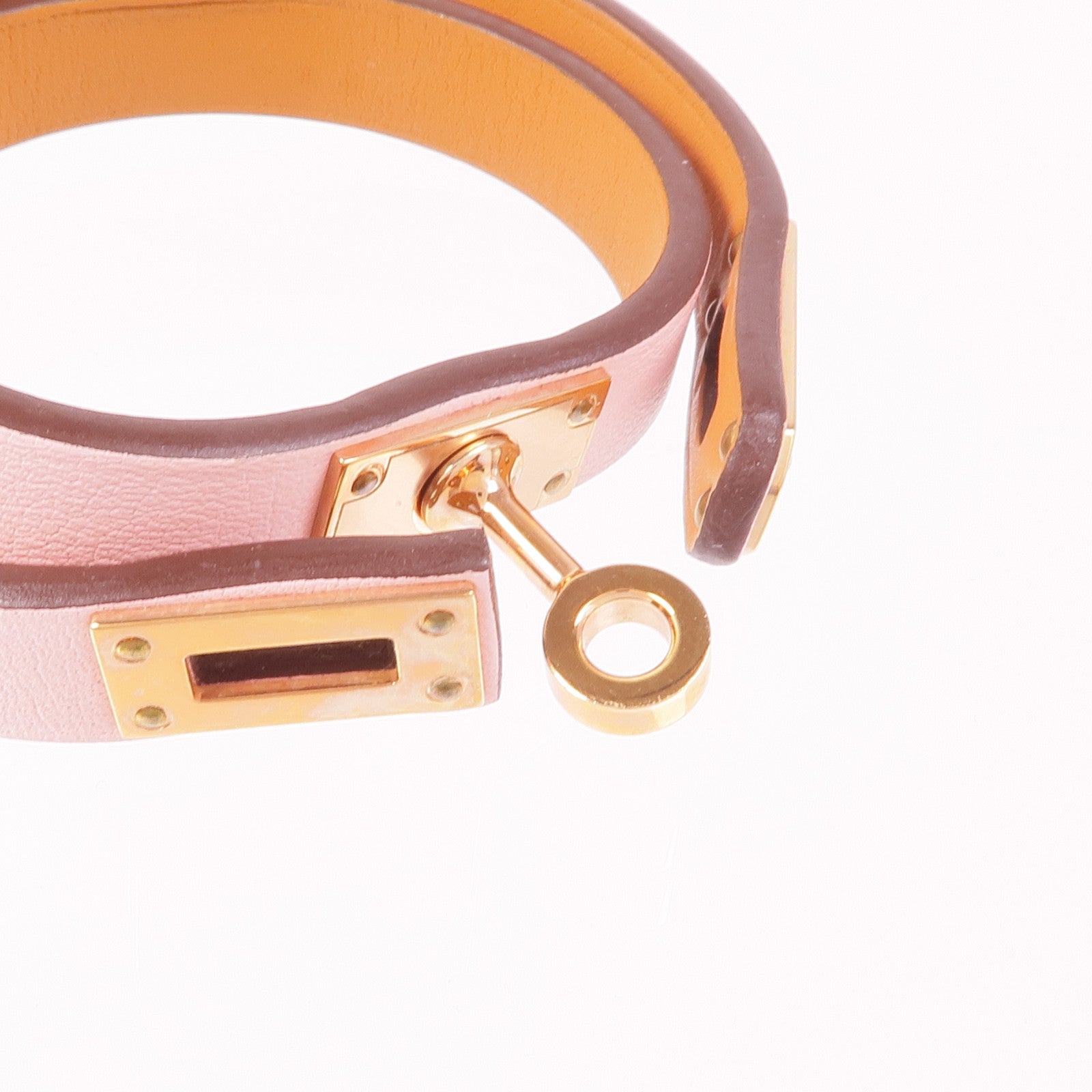 HERMES Swift皮革Mini Kelly Double Tour Bracelet金扣手帶Rose Sakura