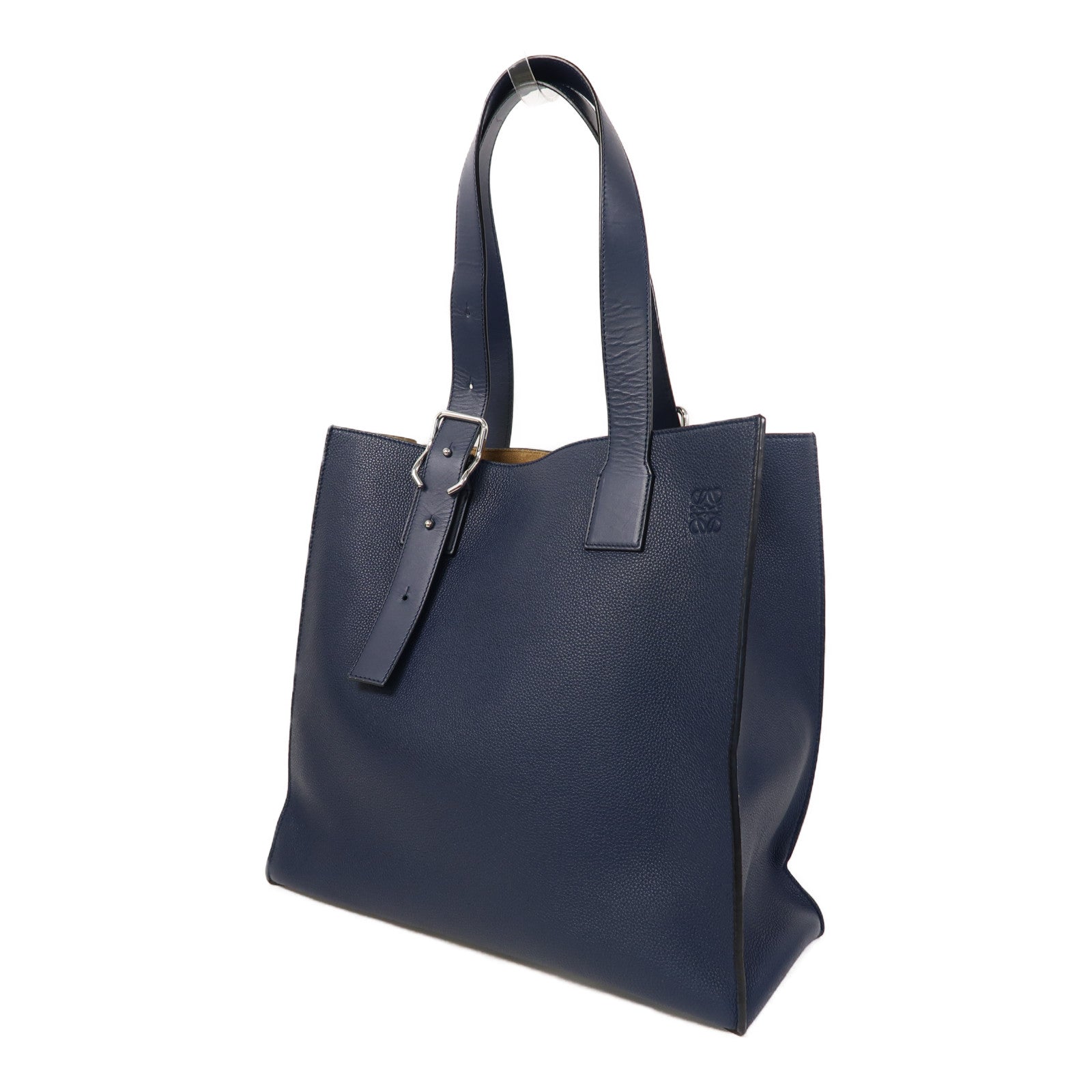 LOEWE 牛皮皮革Tote Bag銀扣肩背袋藍色