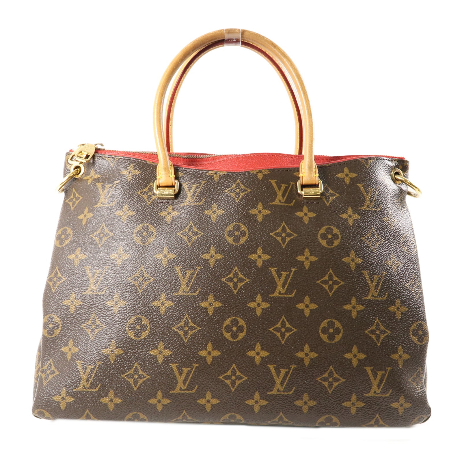 LOUIS VUITTON Monogram Pallas金扣手挽肩背兩用袋棕色/紅色