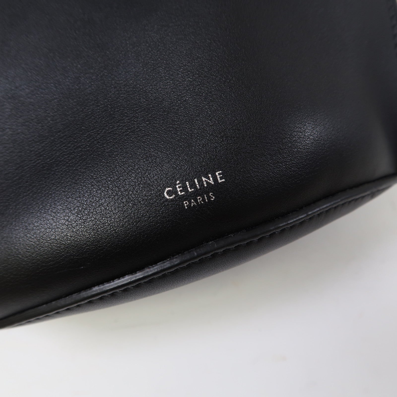 CELINE 牛皮皮革Big Bag Bucket銀扣肩背袋黑色