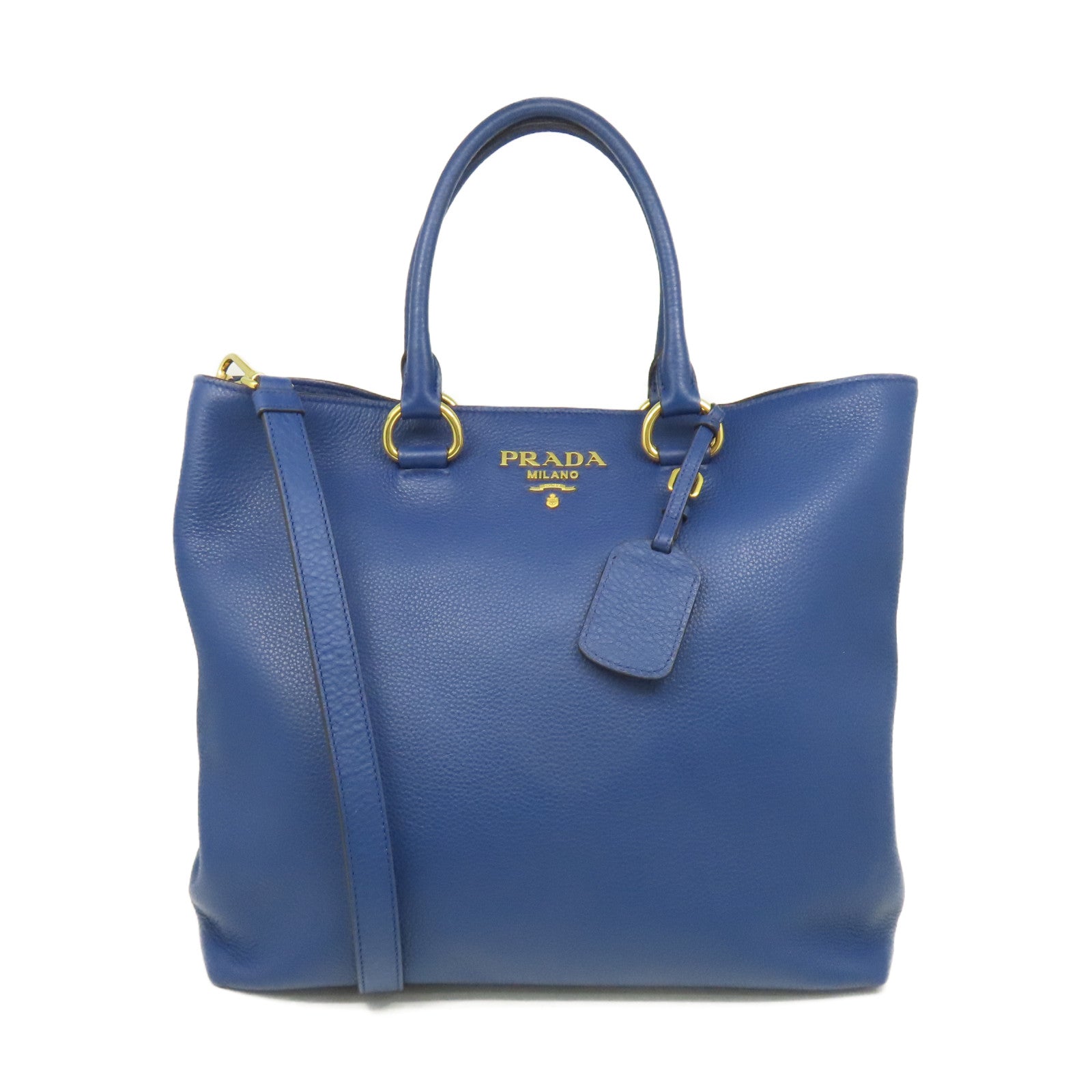 PRADA 【激減優惠】牛皮皮革2Way Shoulder Bag金扣手挽肩背兩用袋藍色